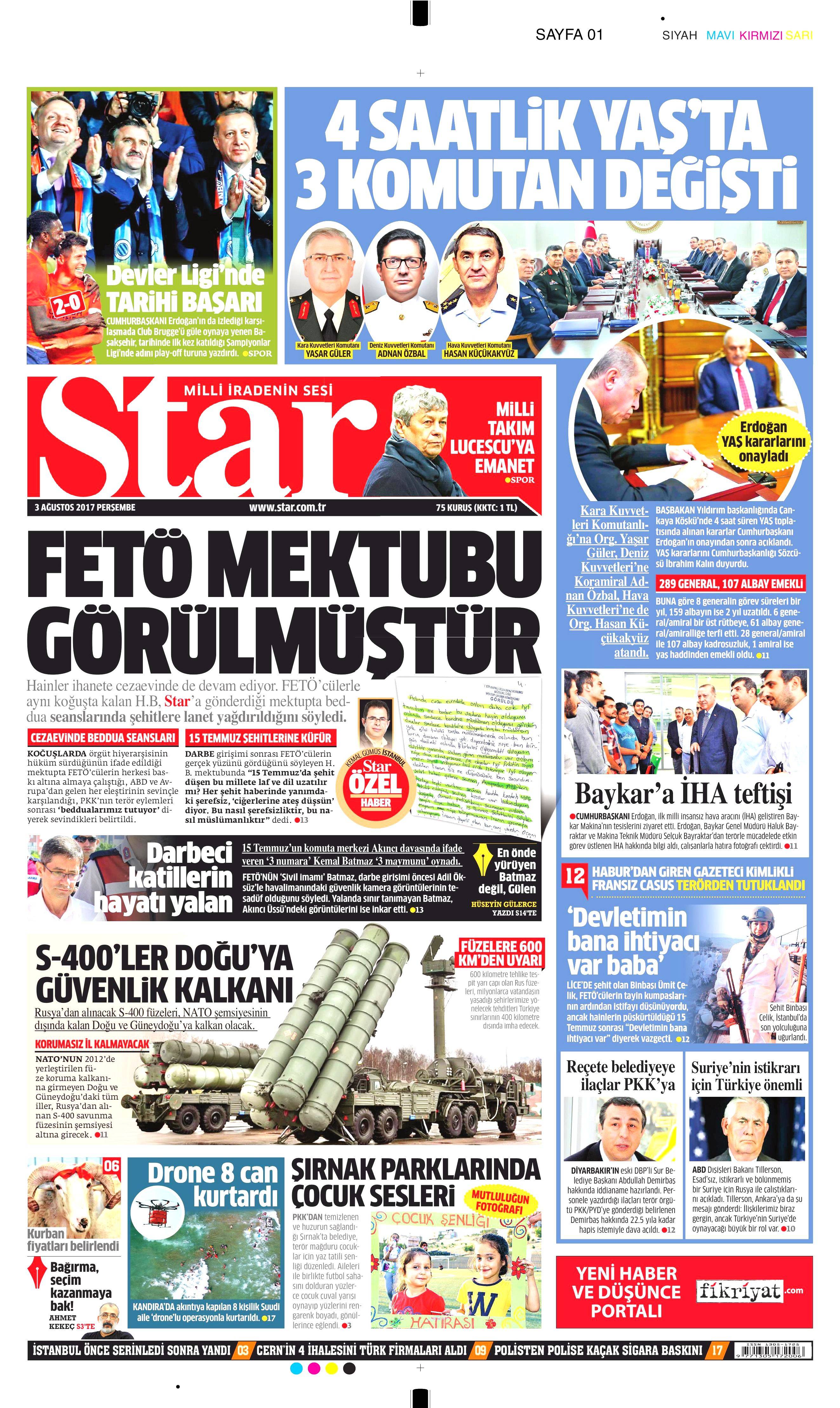 3 Ağustos 2017 gazete manşetleri - 21