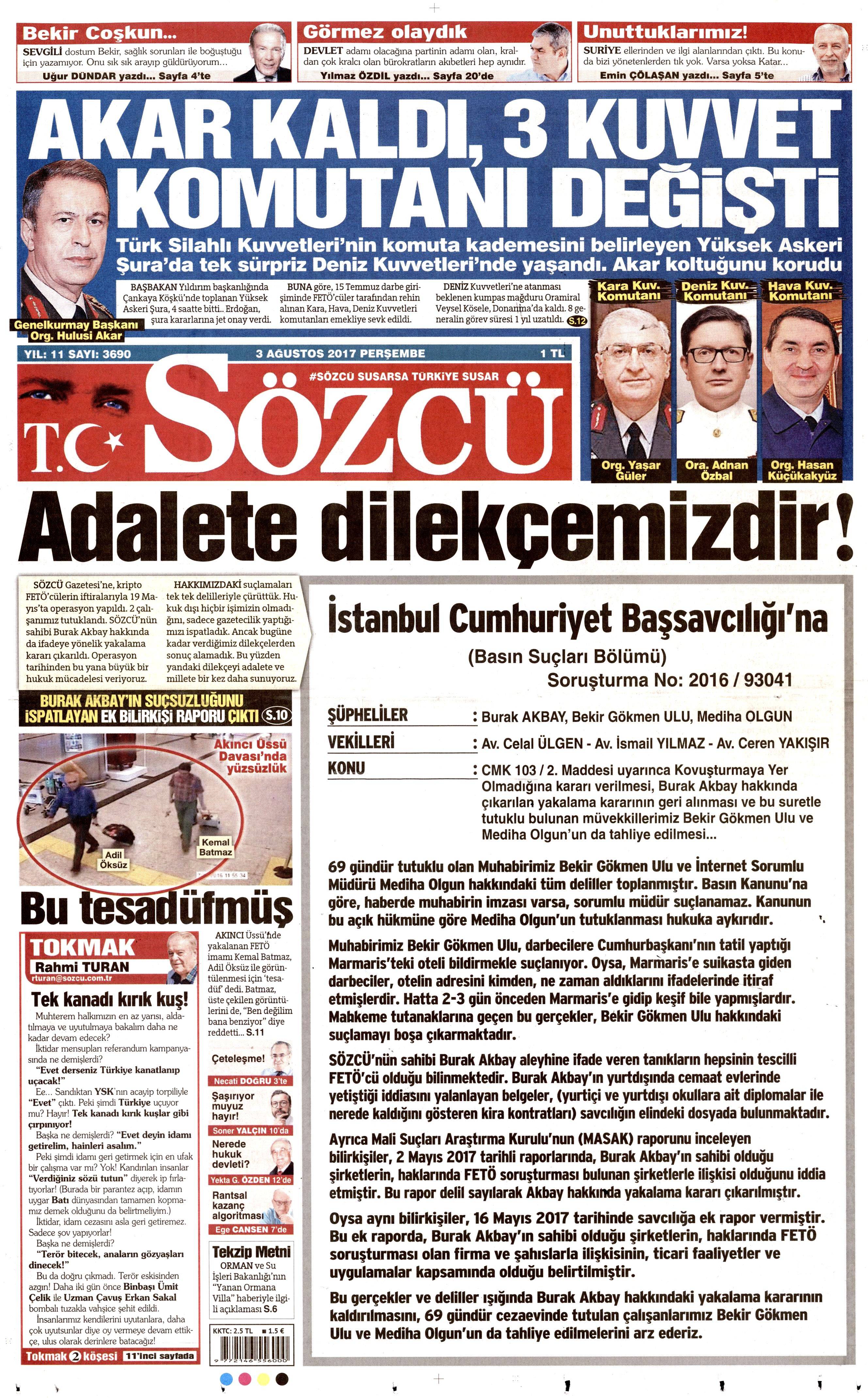 3 Ağustos 2017 gazete manşetleri - 22