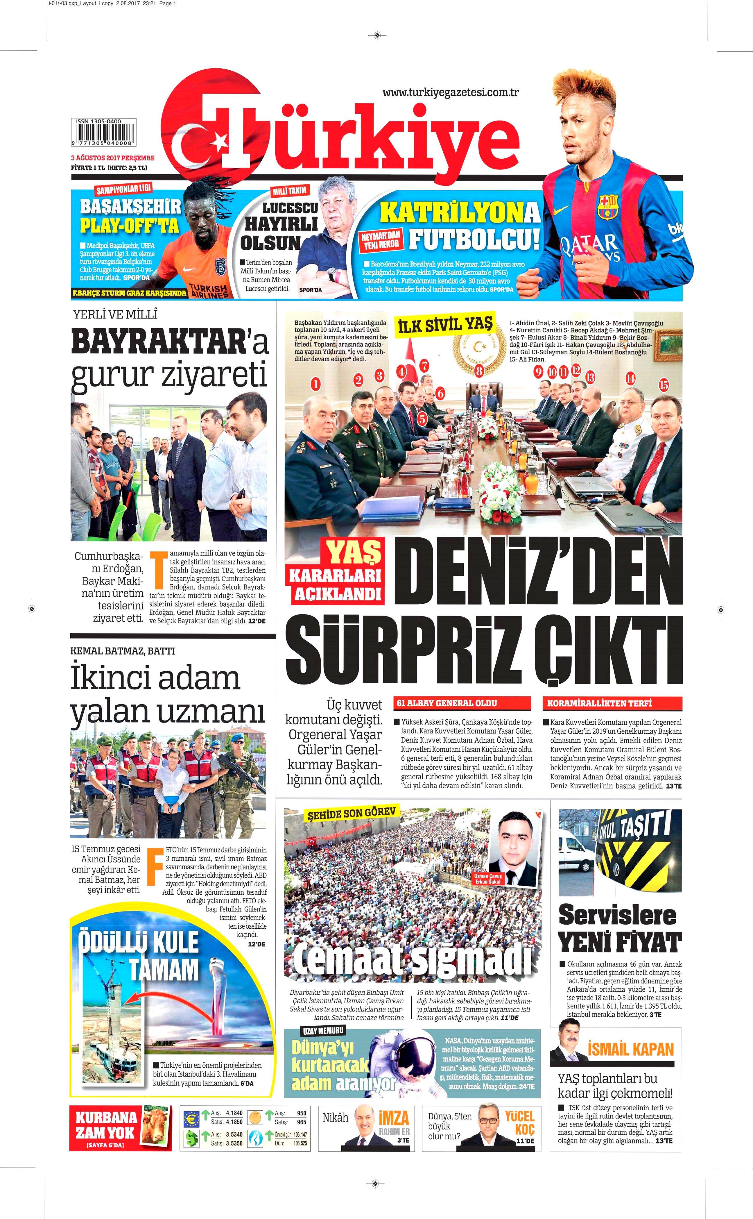 3 Ağustos 2017 gazete manşetleri - 24