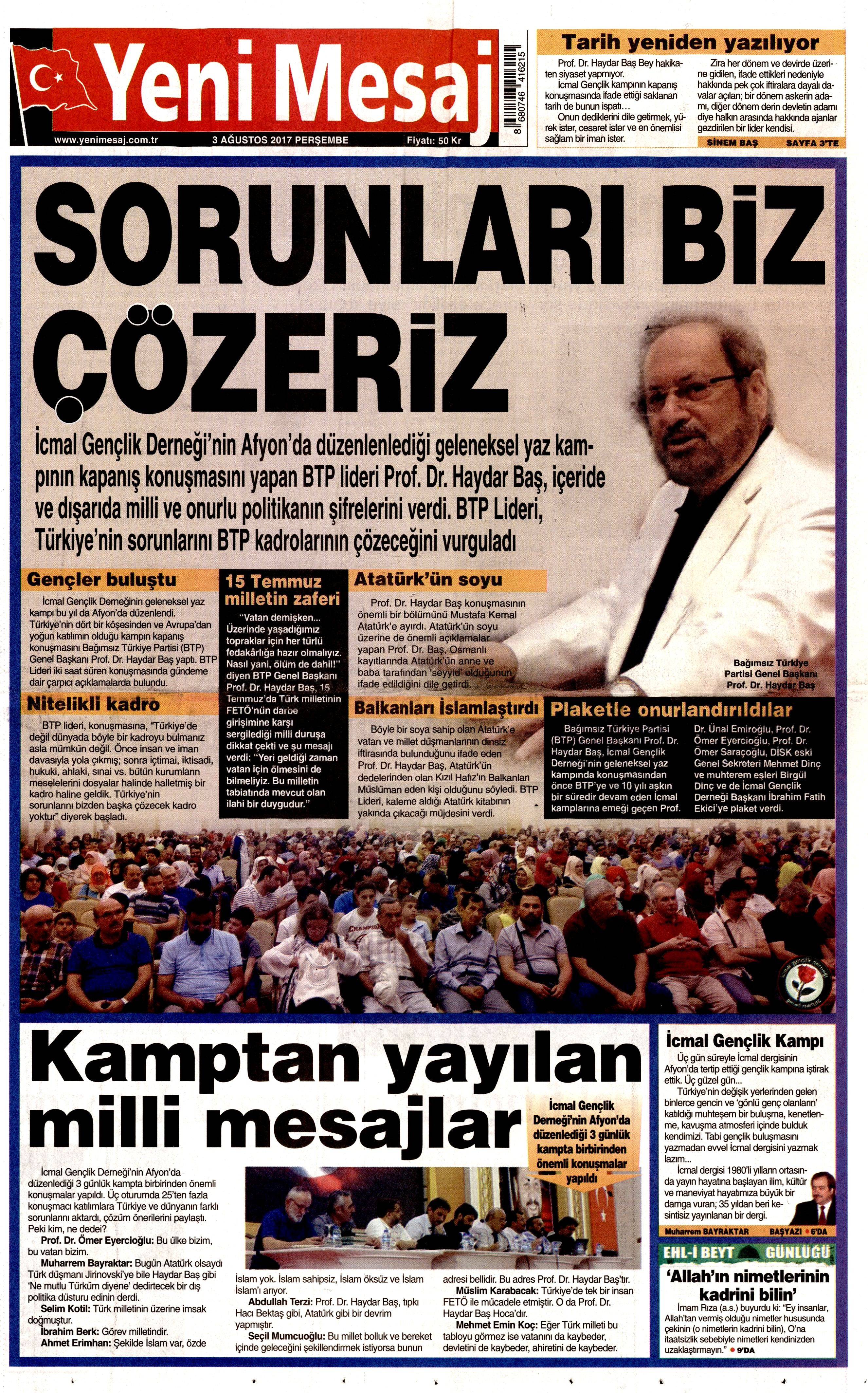 3 Ağustos 2017 gazete manşetleri - 26