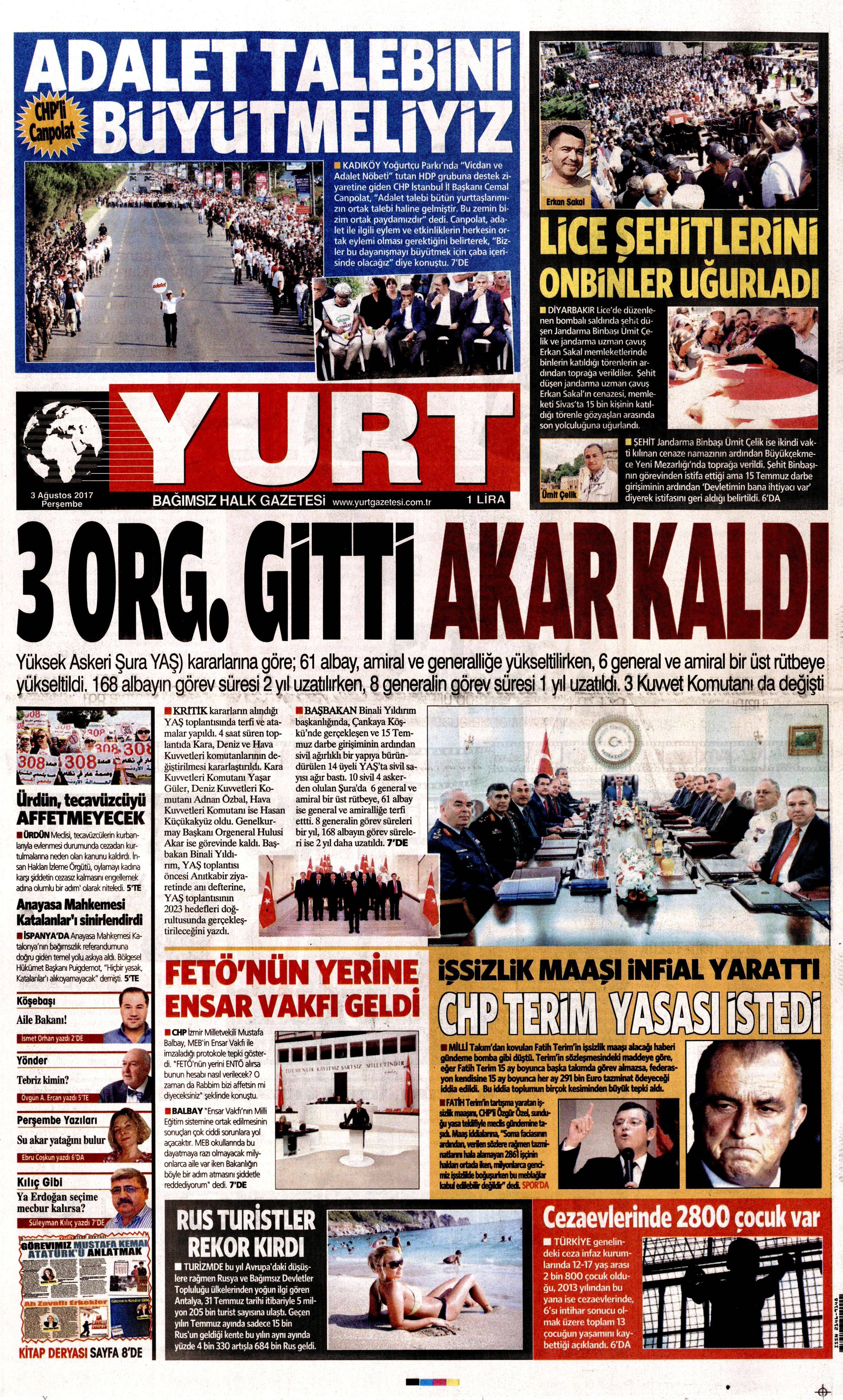 3 Ağustos 2017 gazete manşetleri - 32
