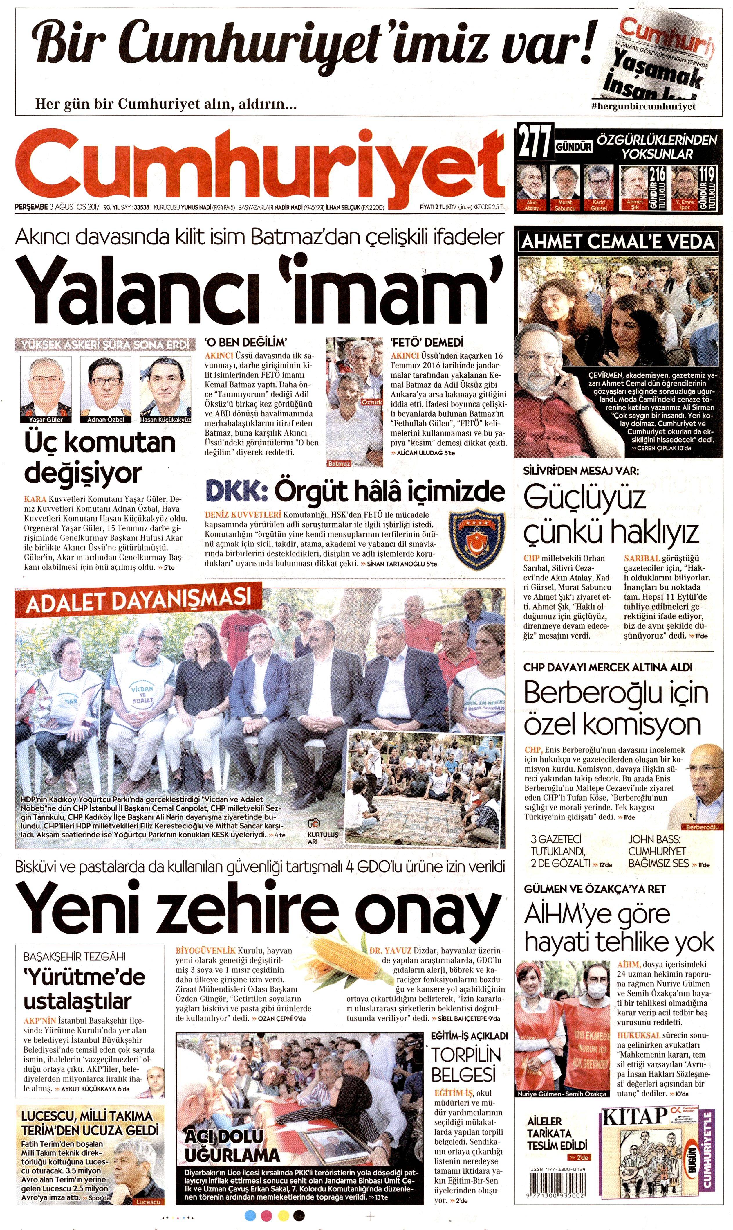 3 Ağustos 2017 gazete manşetleri - 37