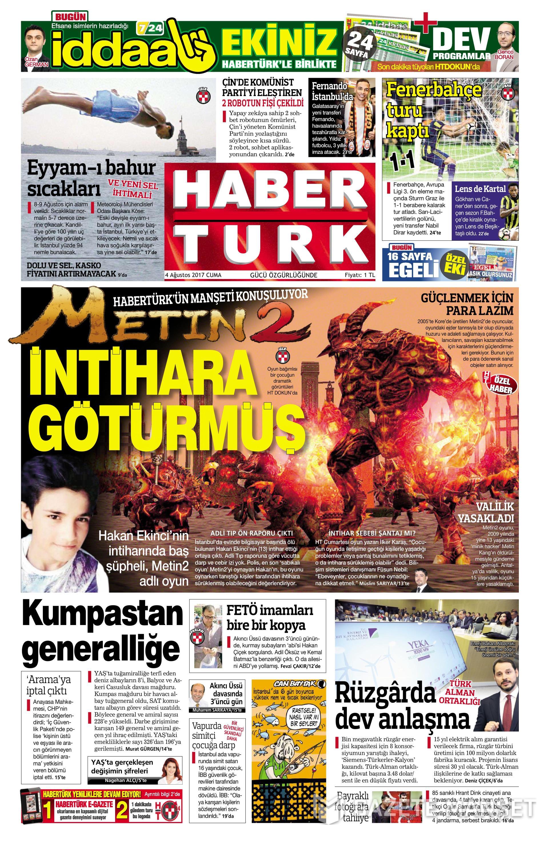 4 Ağustos 2017 gazete manşetleri - 9