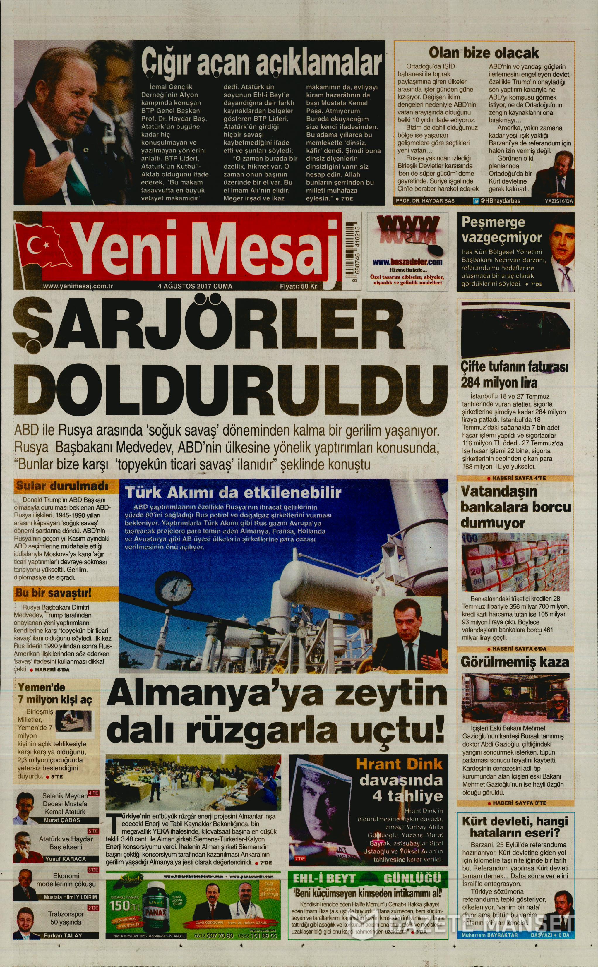 4 Ağustos 2017 gazete manşetleri - 25