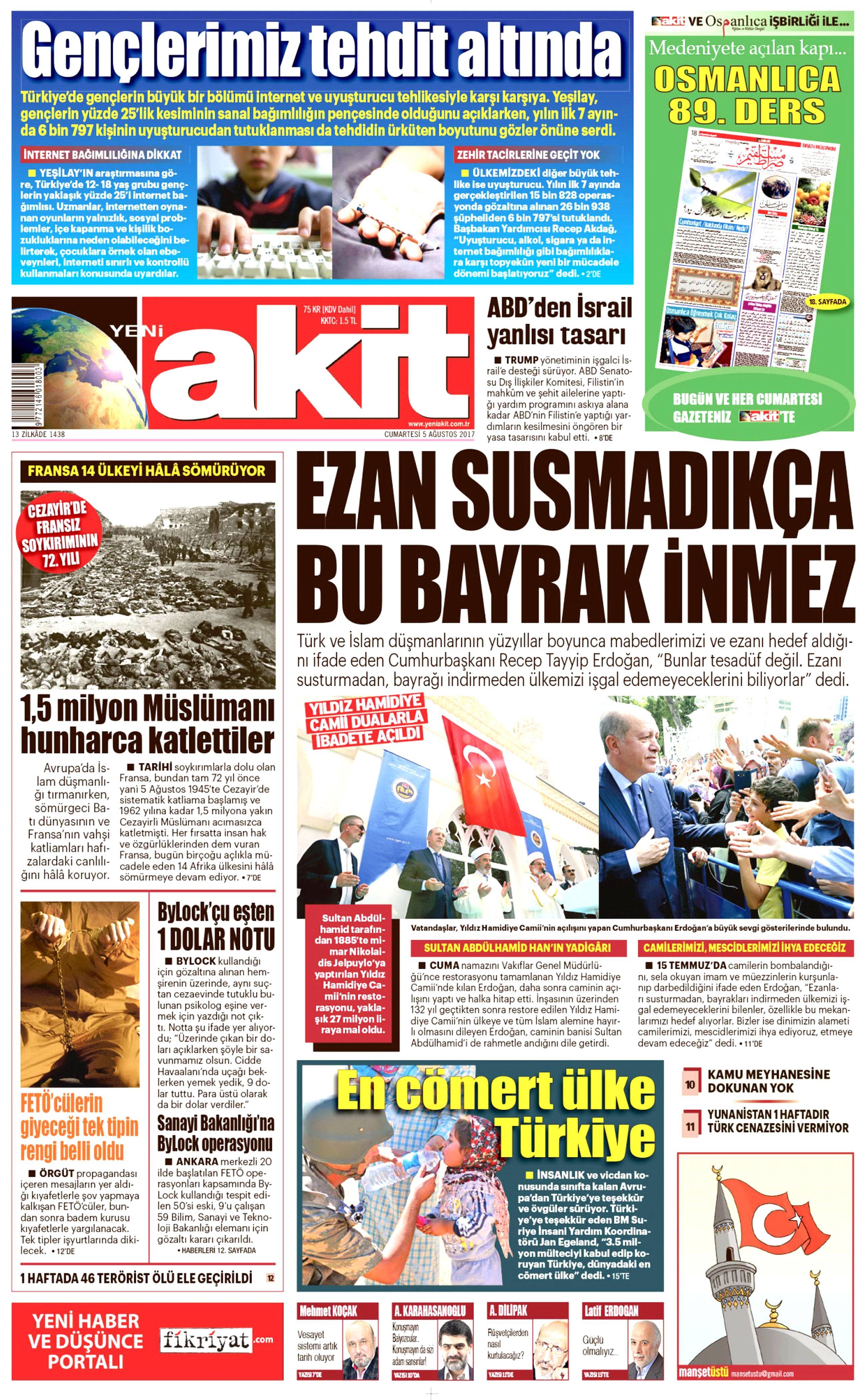 5 Ağustos 2017 gazete manşetleri - 2