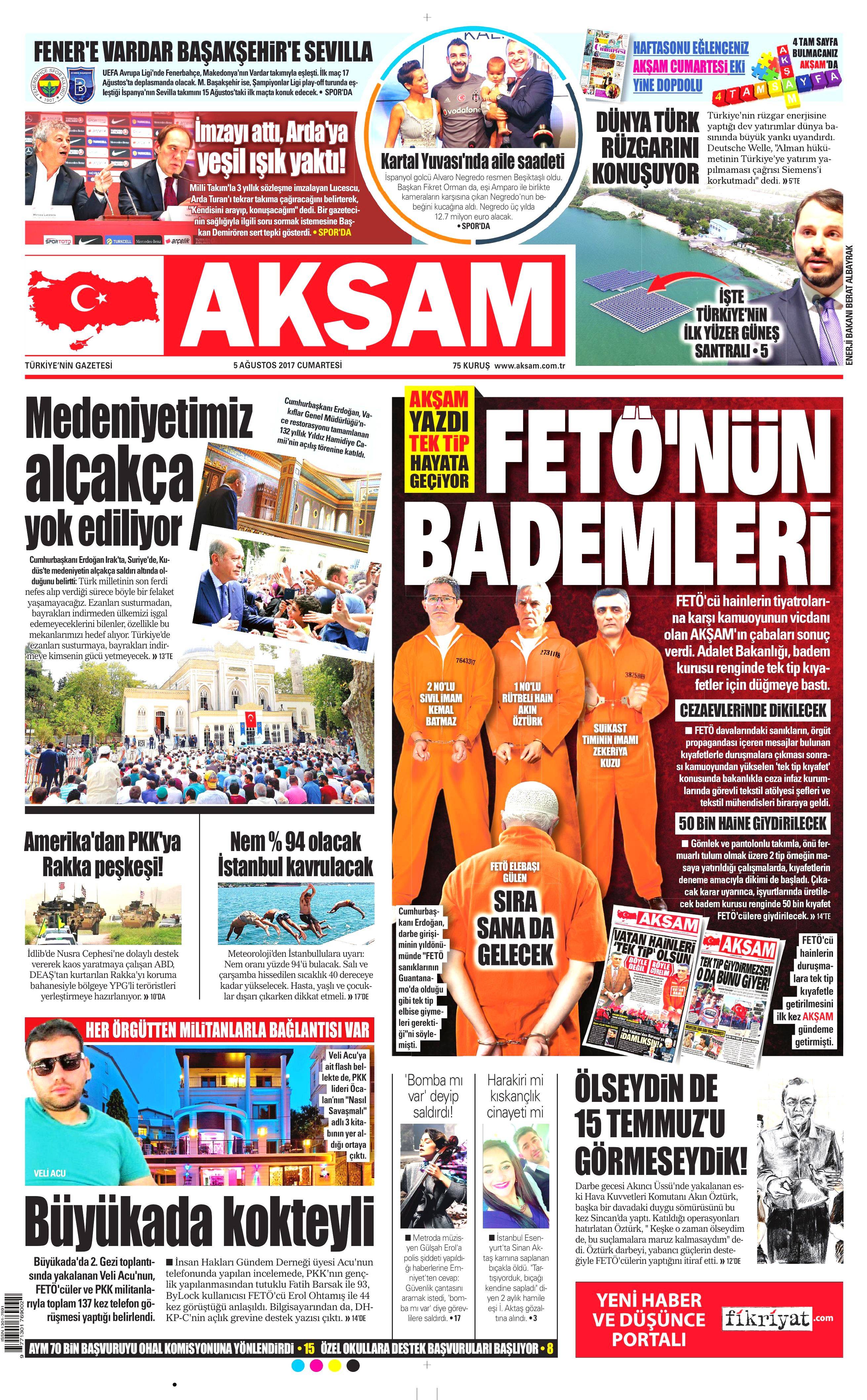5 Ağustos 2017 gazete manşetleri - 1