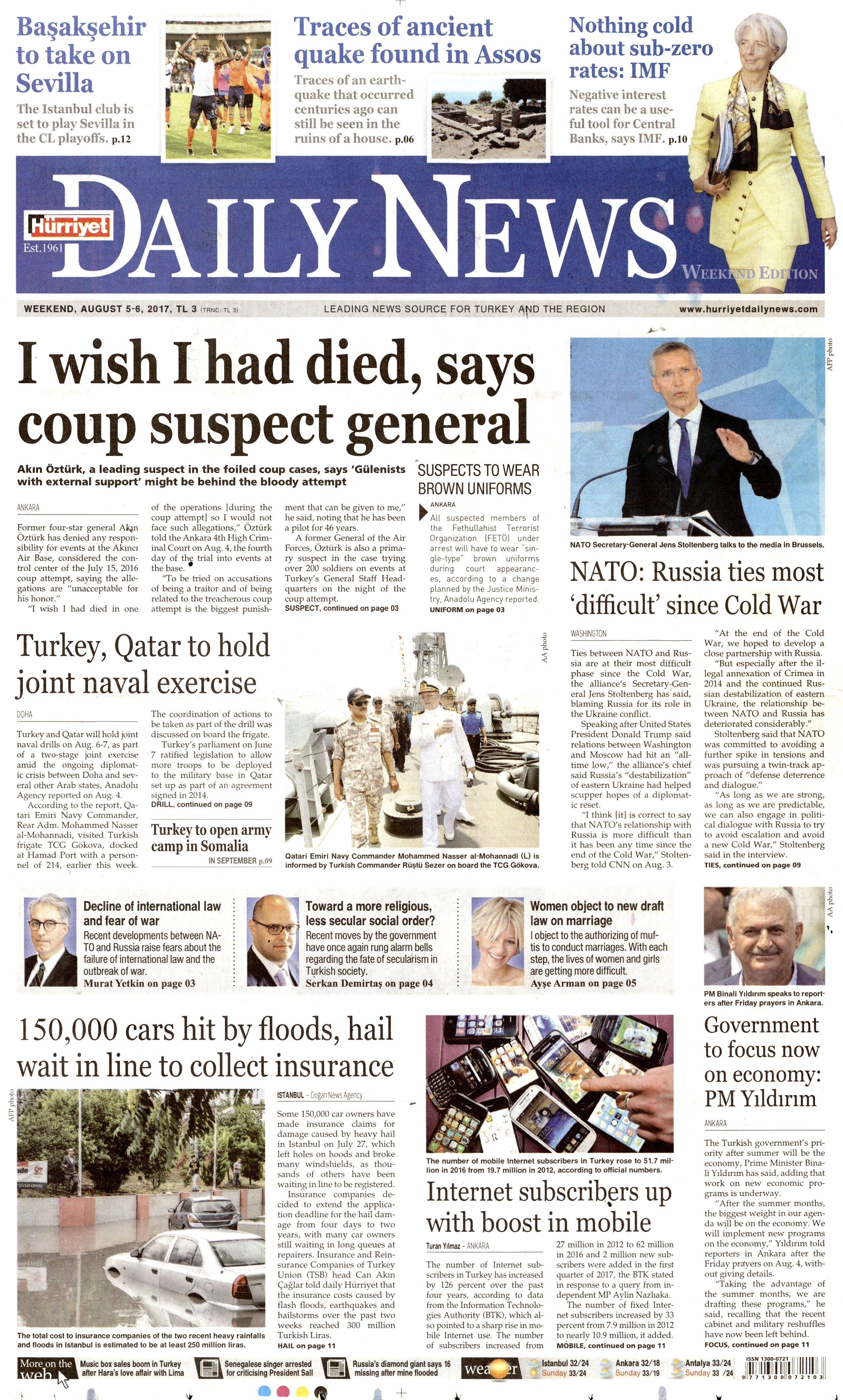 5 Ağustos 2017 gazete manşetleri - 5