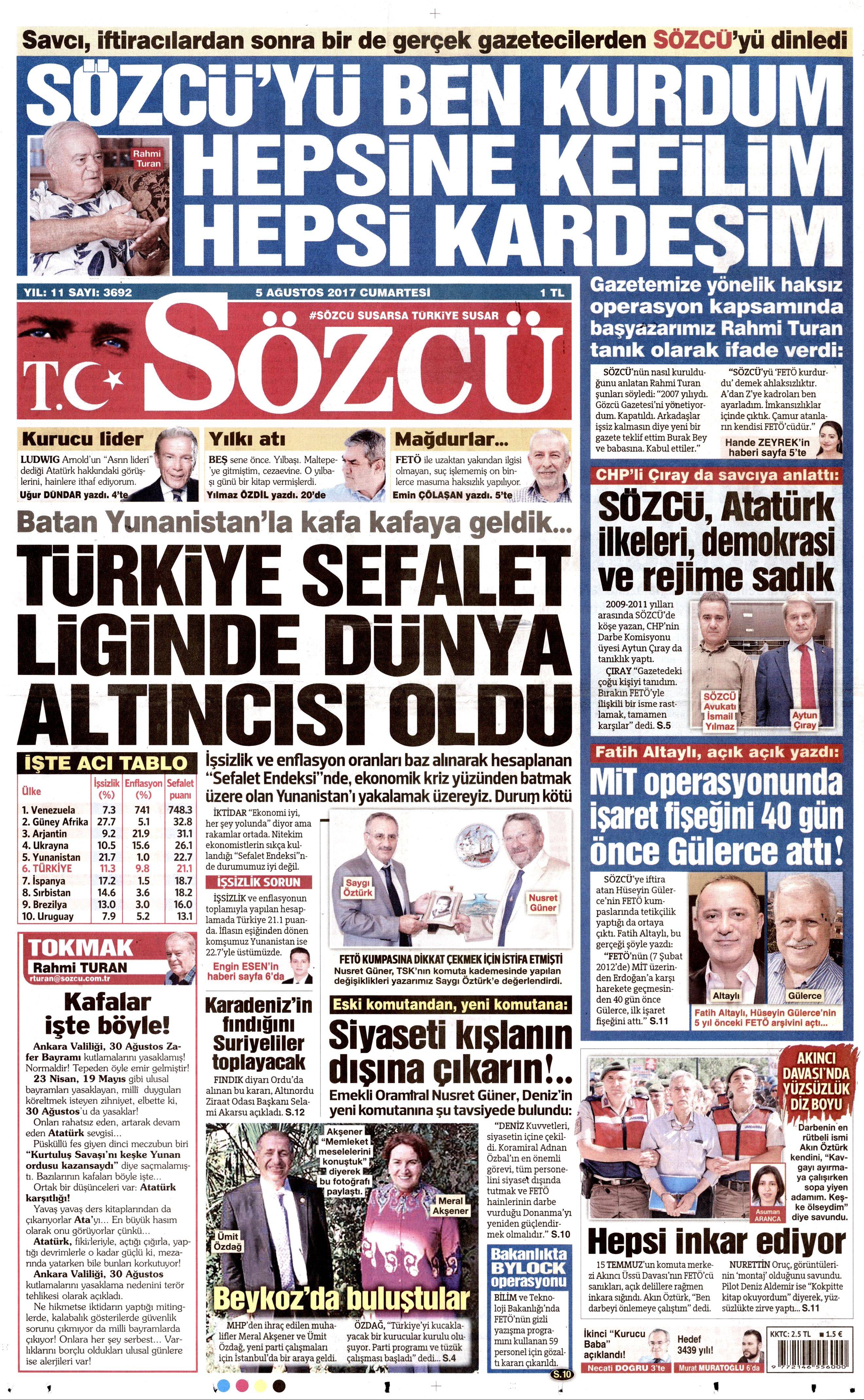 5 Ağustos 2017 gazete manşetleri - 22