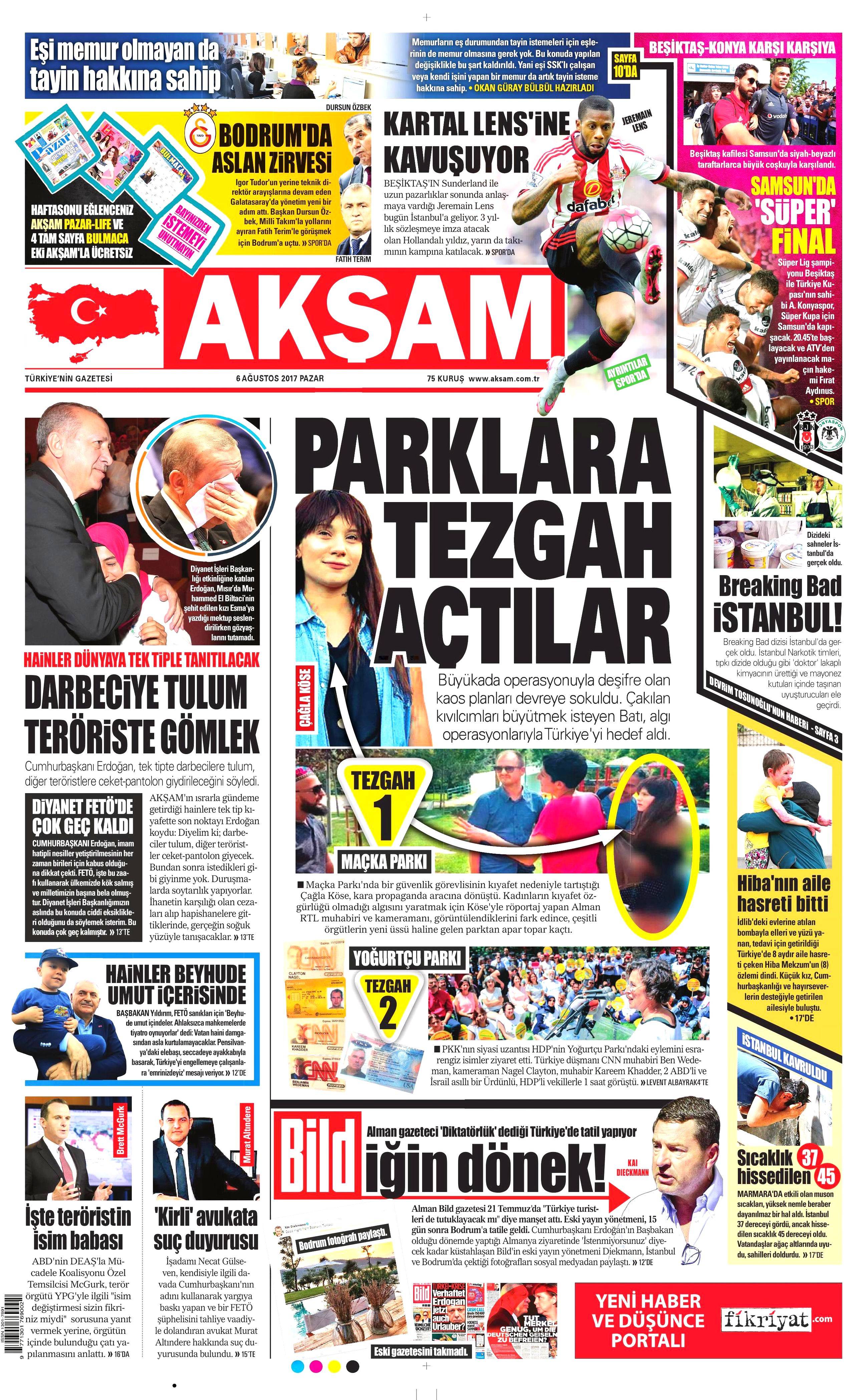 6 Ağustos 2017 gazete manşetleri - 1