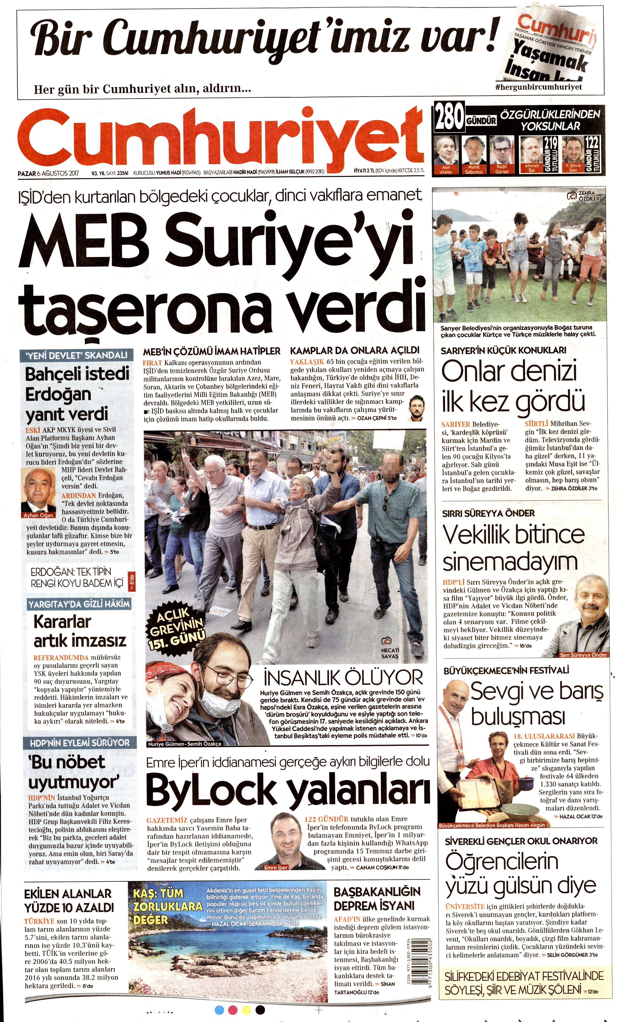 6 Ağustos 2017 gazete manşetleri - 33