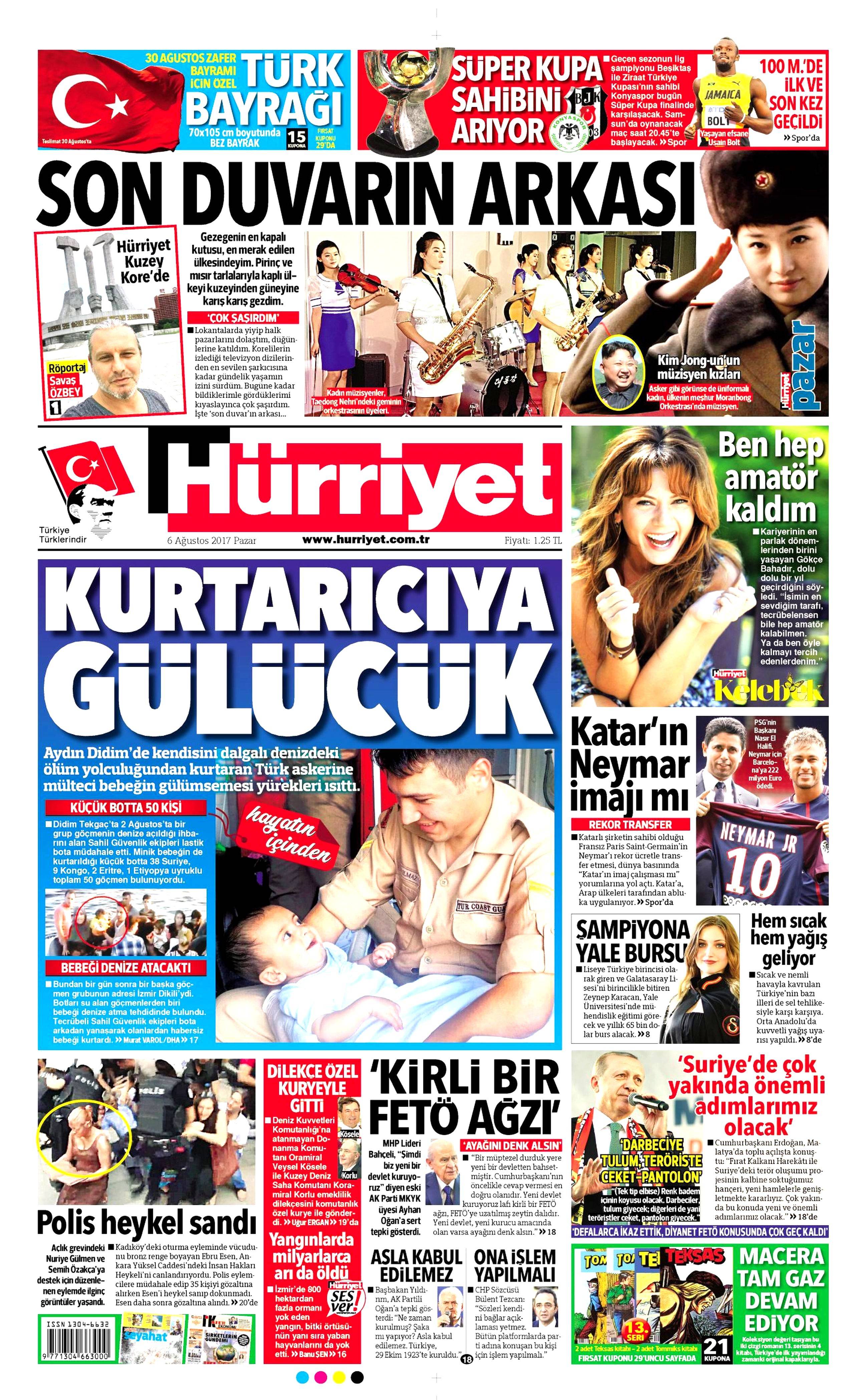 6 Ağustos 2017 gazete manşetleri - 6