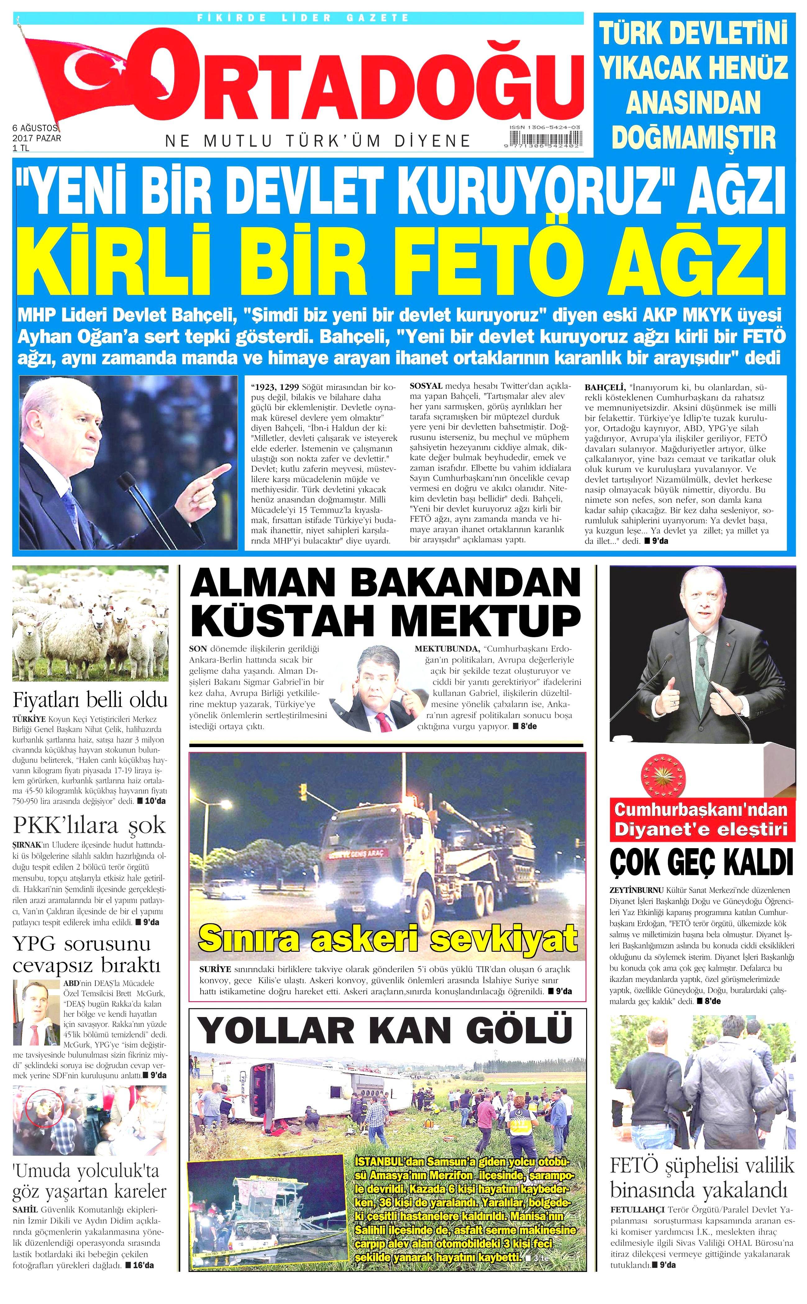 6 Ağustos 2017 gazete manşetleri - 14
