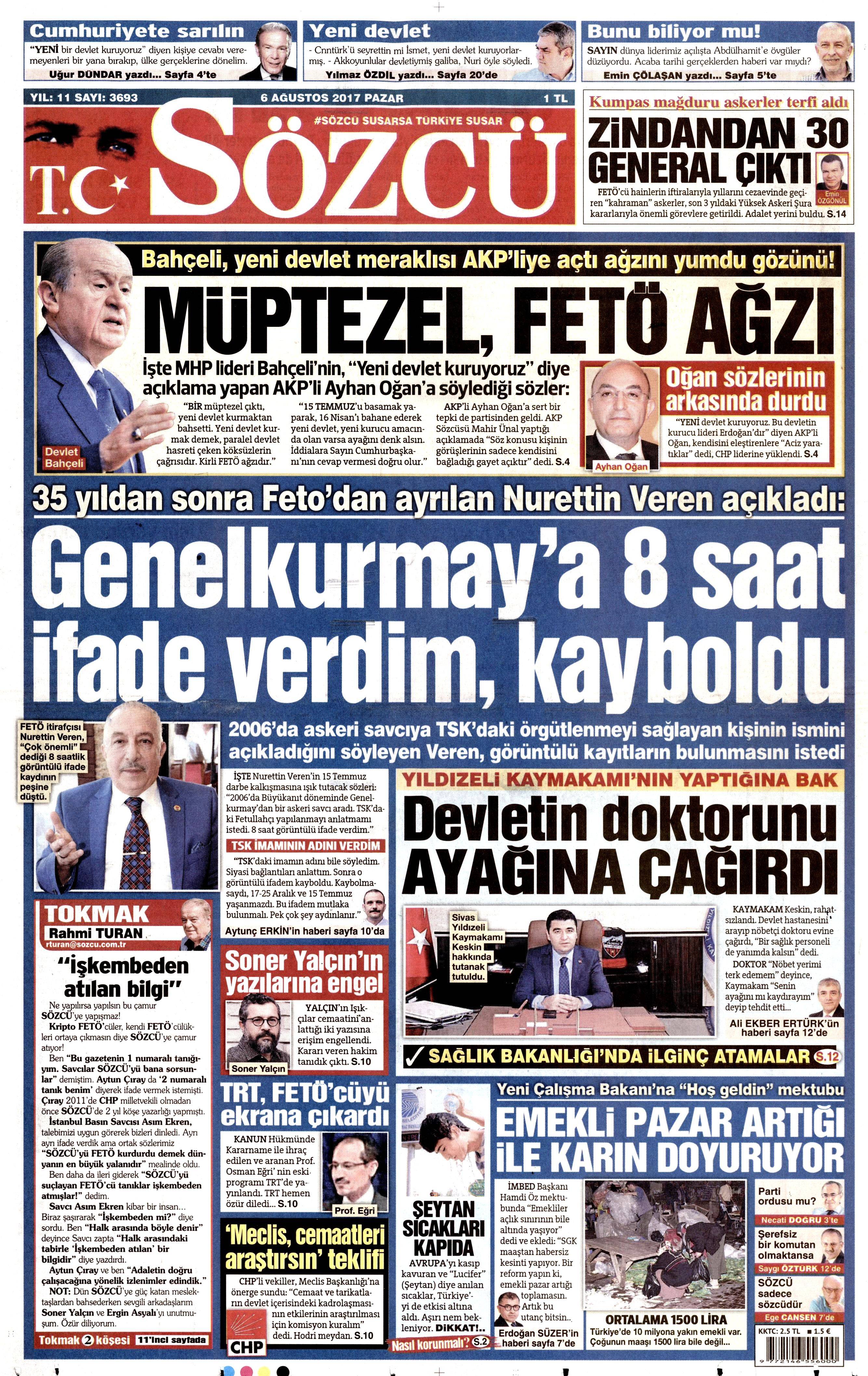 6 Ağustos 2017 gazete manşetleri - 18