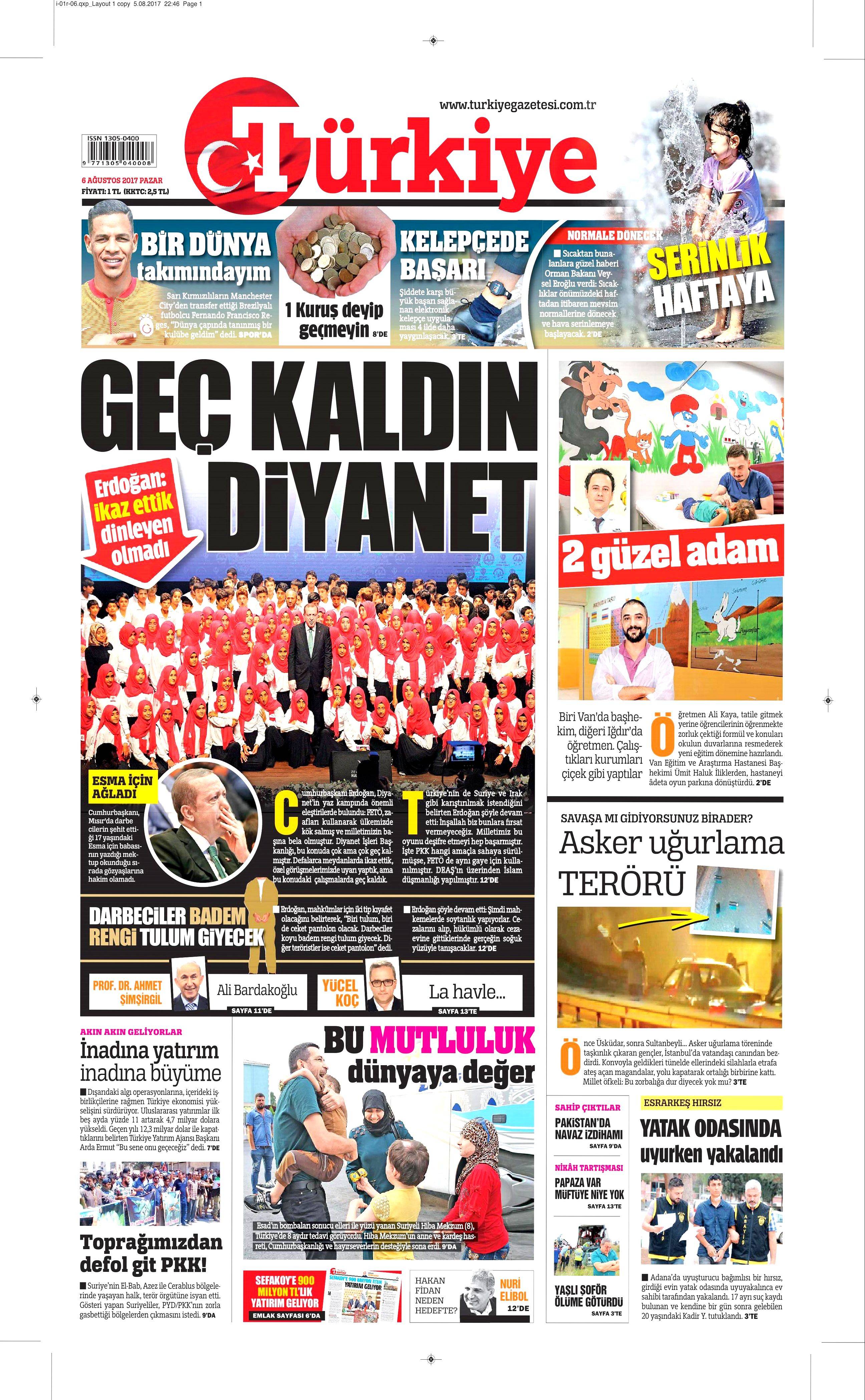 6 Ağustos 2017 gazete manşetleri - 20