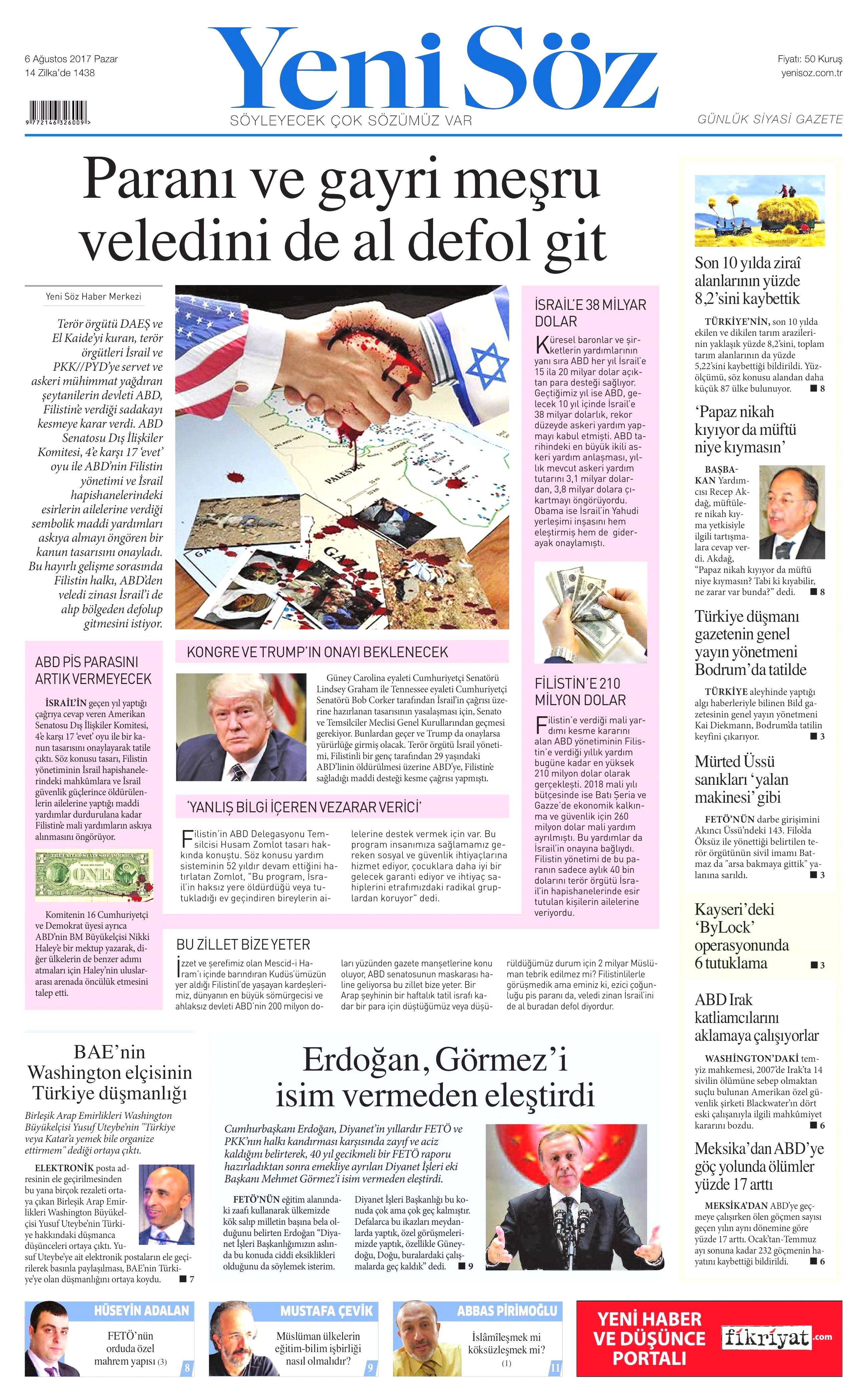 6 Ağustos 2017 gazete manşetleri - 25