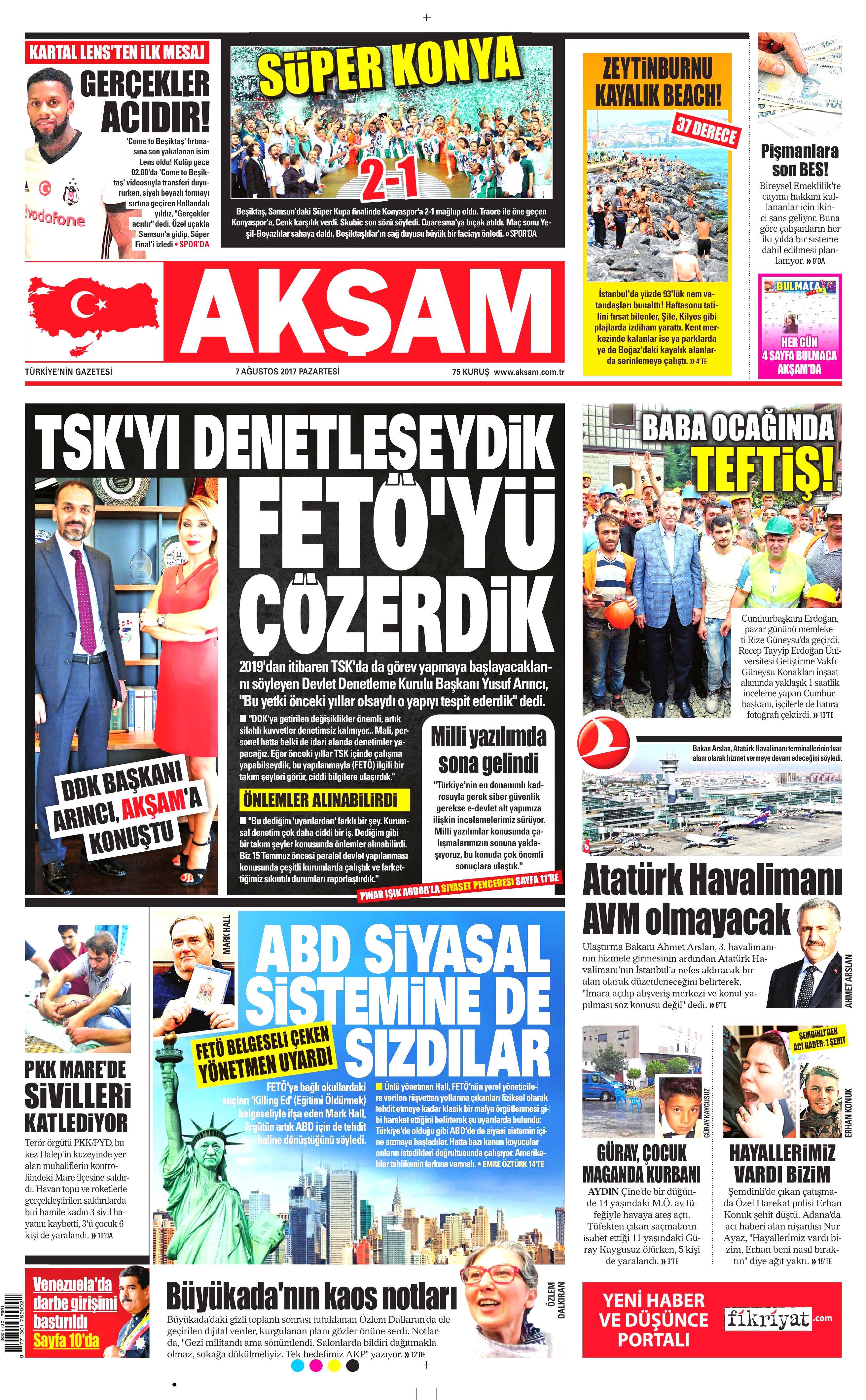 7 Ağustos 2017 gazete manşetleri - 1