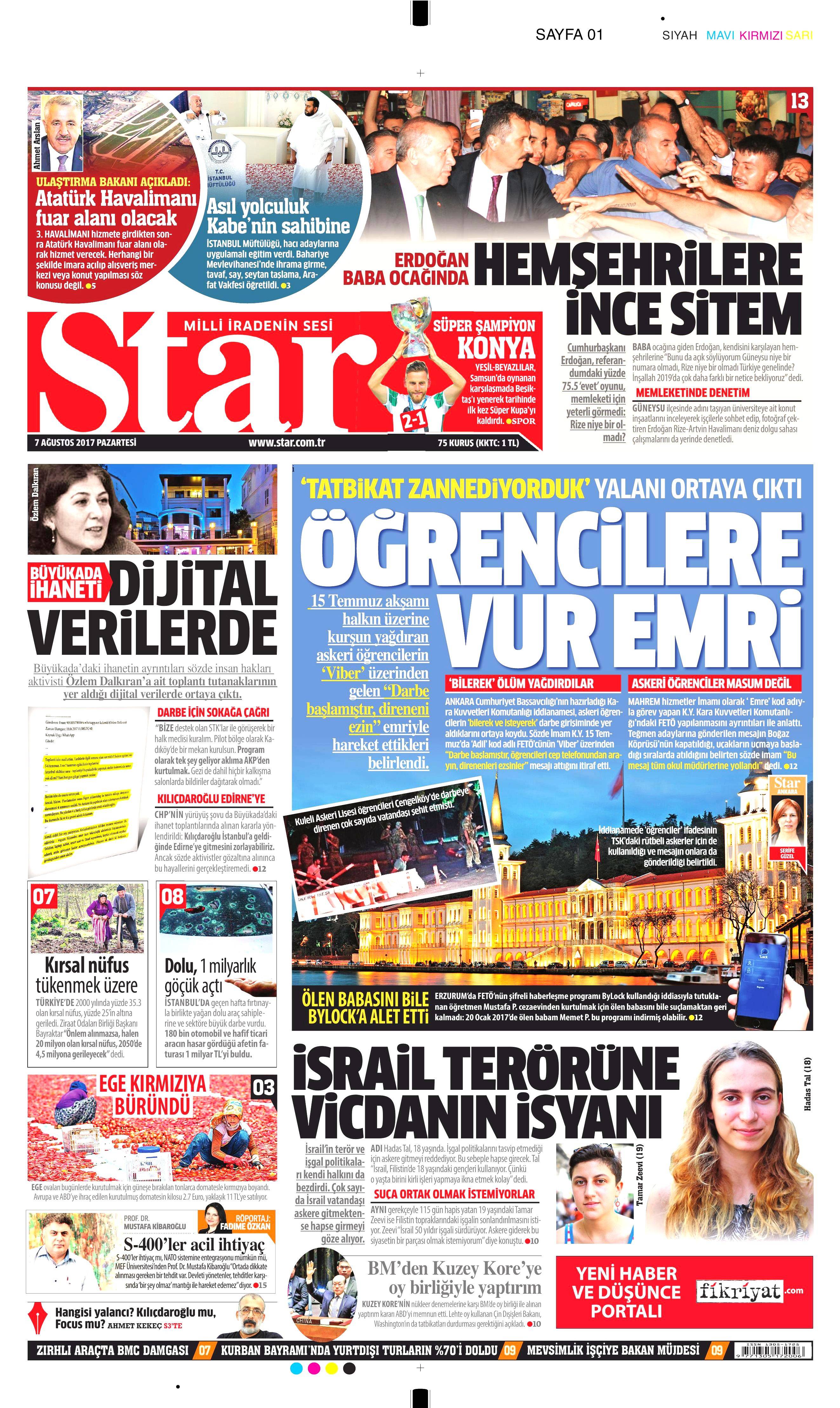7 Ağustos 2017 gazete manşetleri - 21