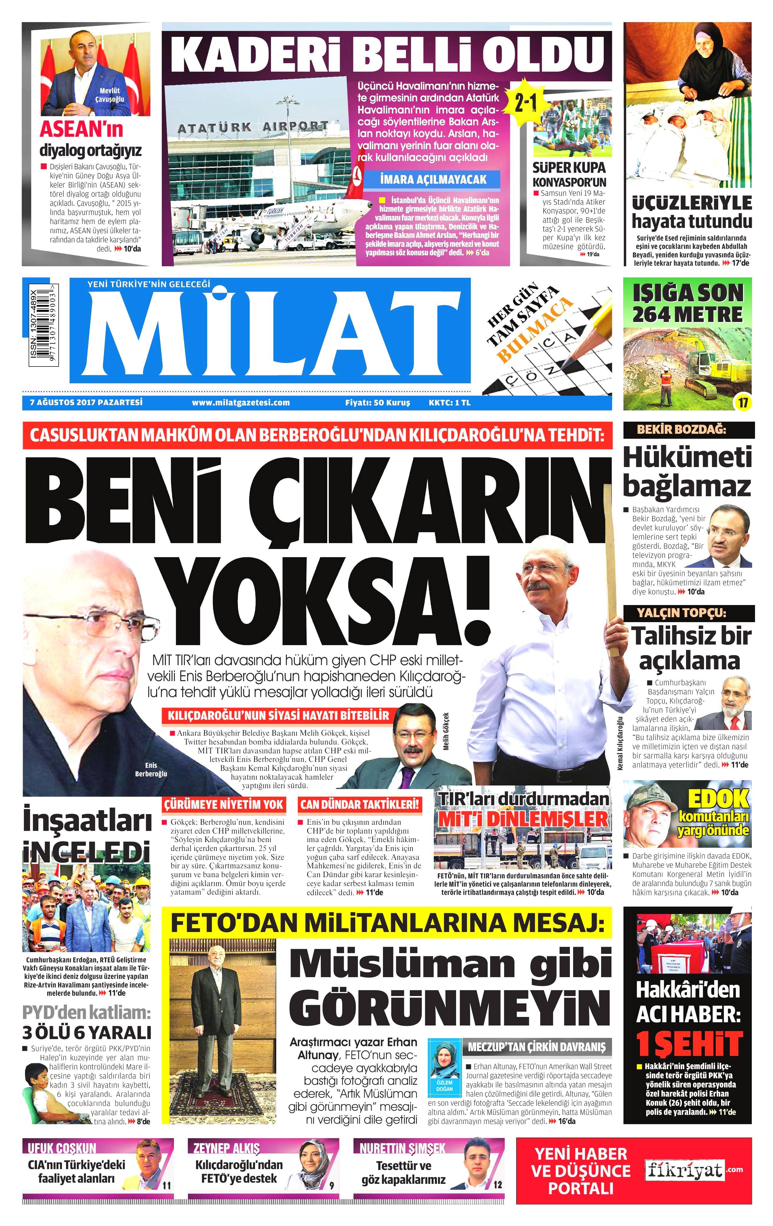 7 Ağustos 2017 gazete manşetleri - 16