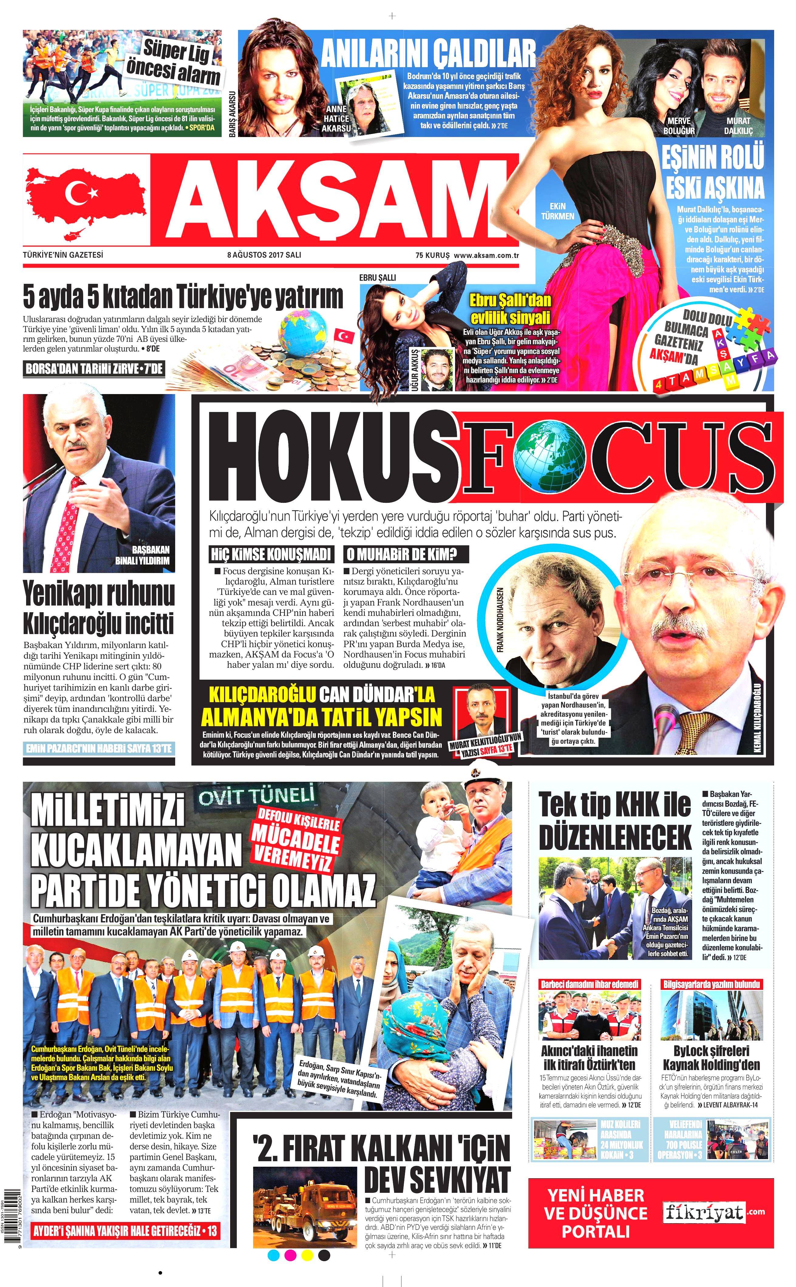 8 Ağustos 2017 gazete manşetleri - 0