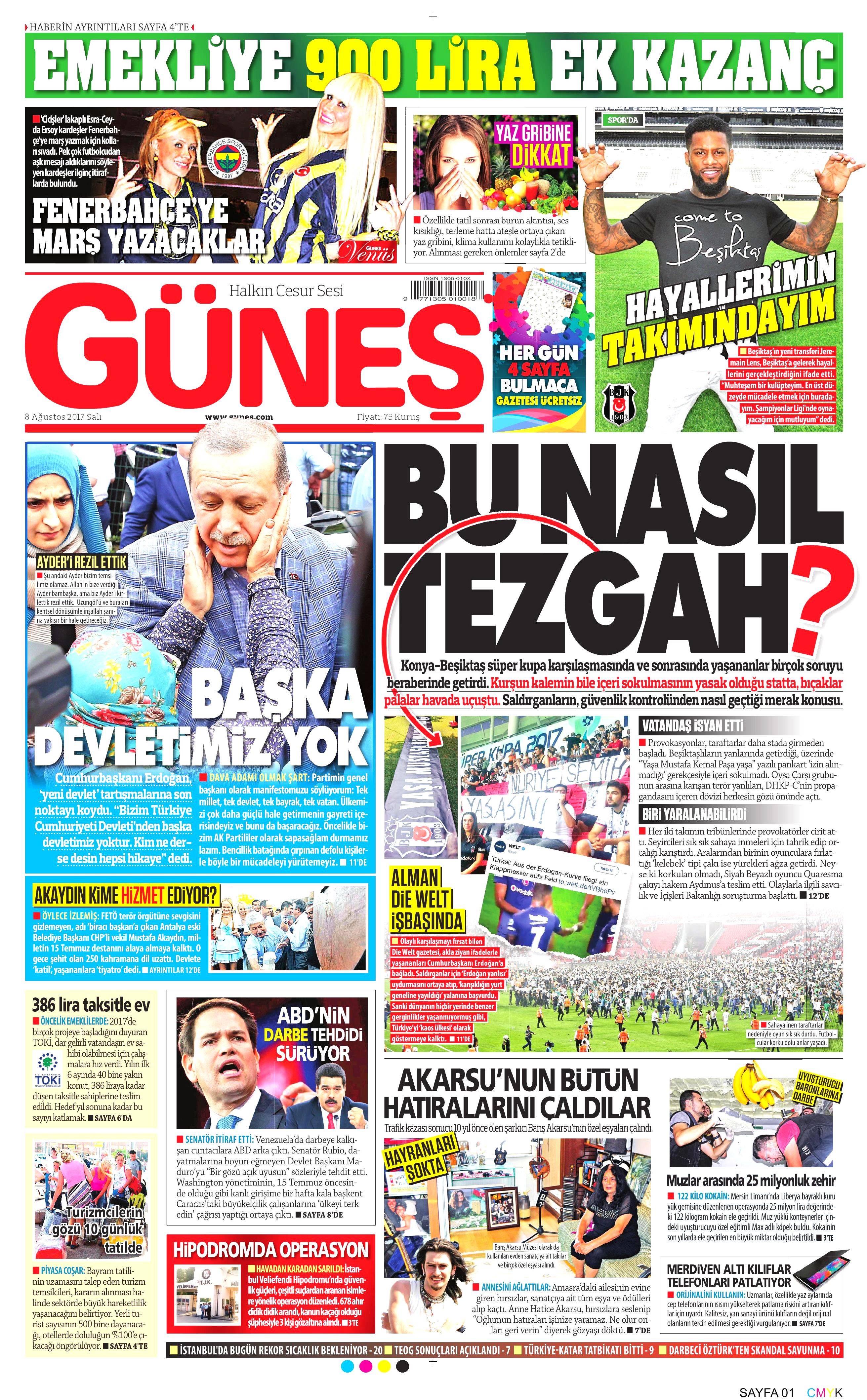 8 Ağustos 2017 gazete manşetleri - 0