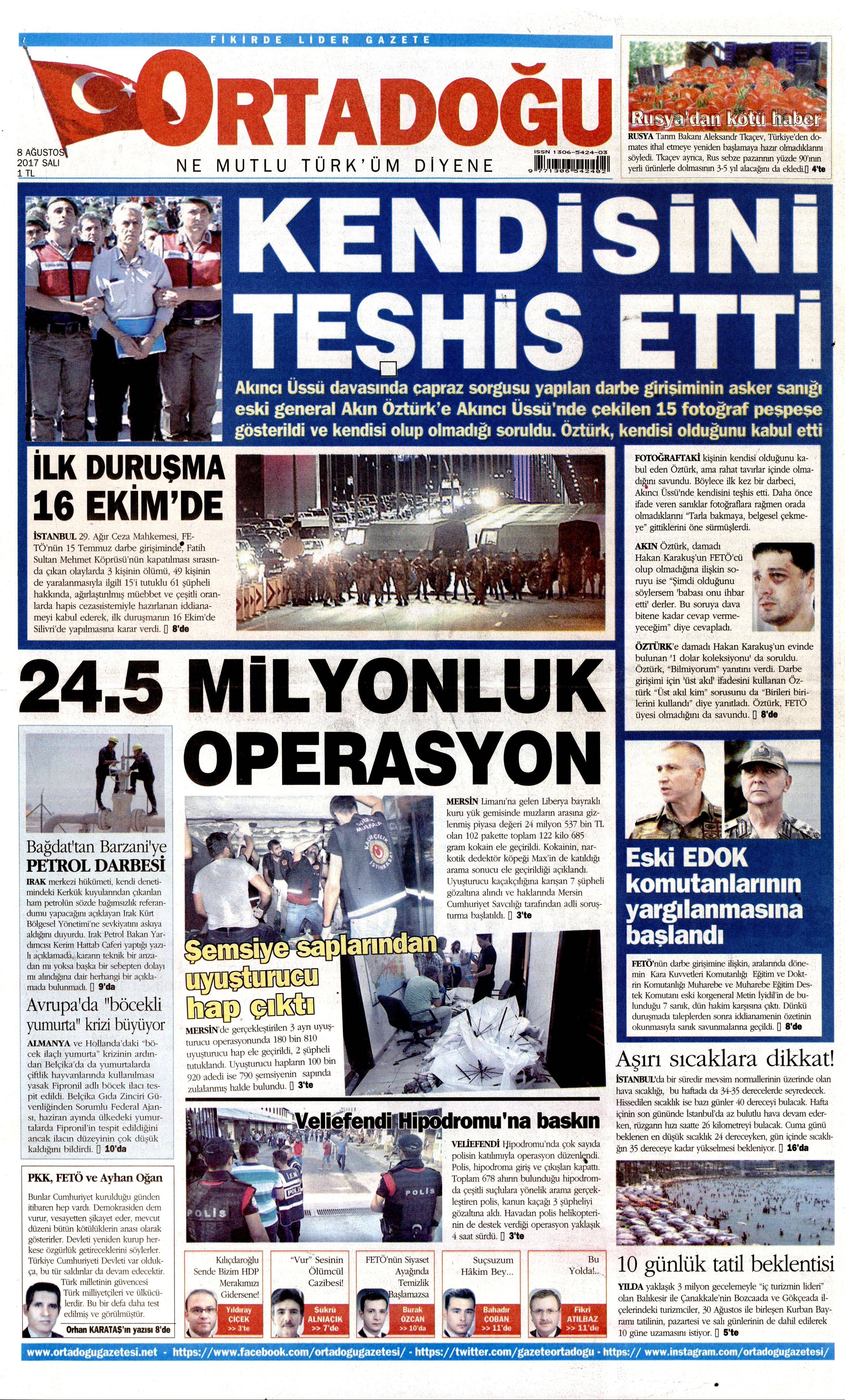 8 Ağustos 2017 gazete manşetleri - 0
