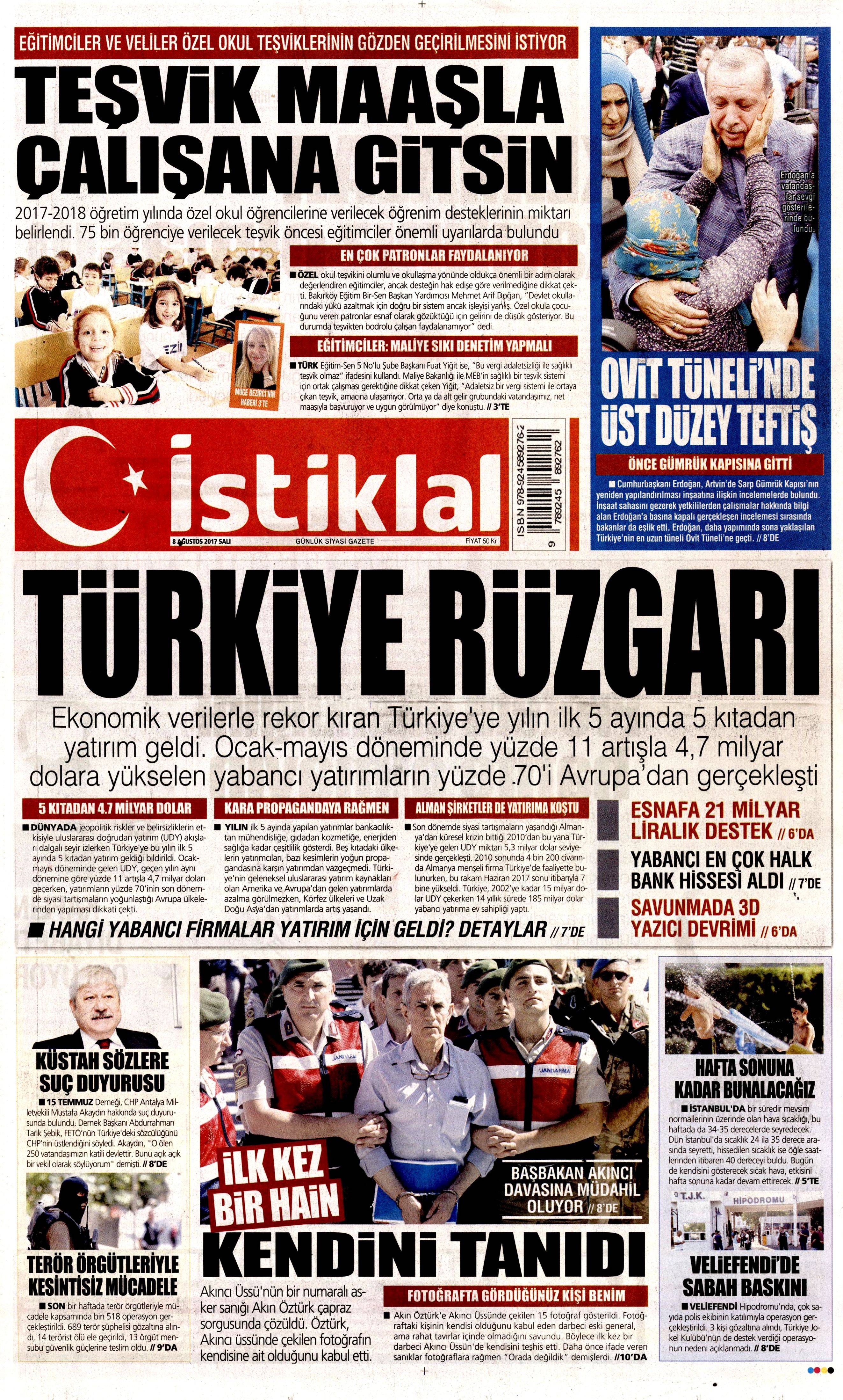 8 Ağustos 2017 gazete manşetleri - 0