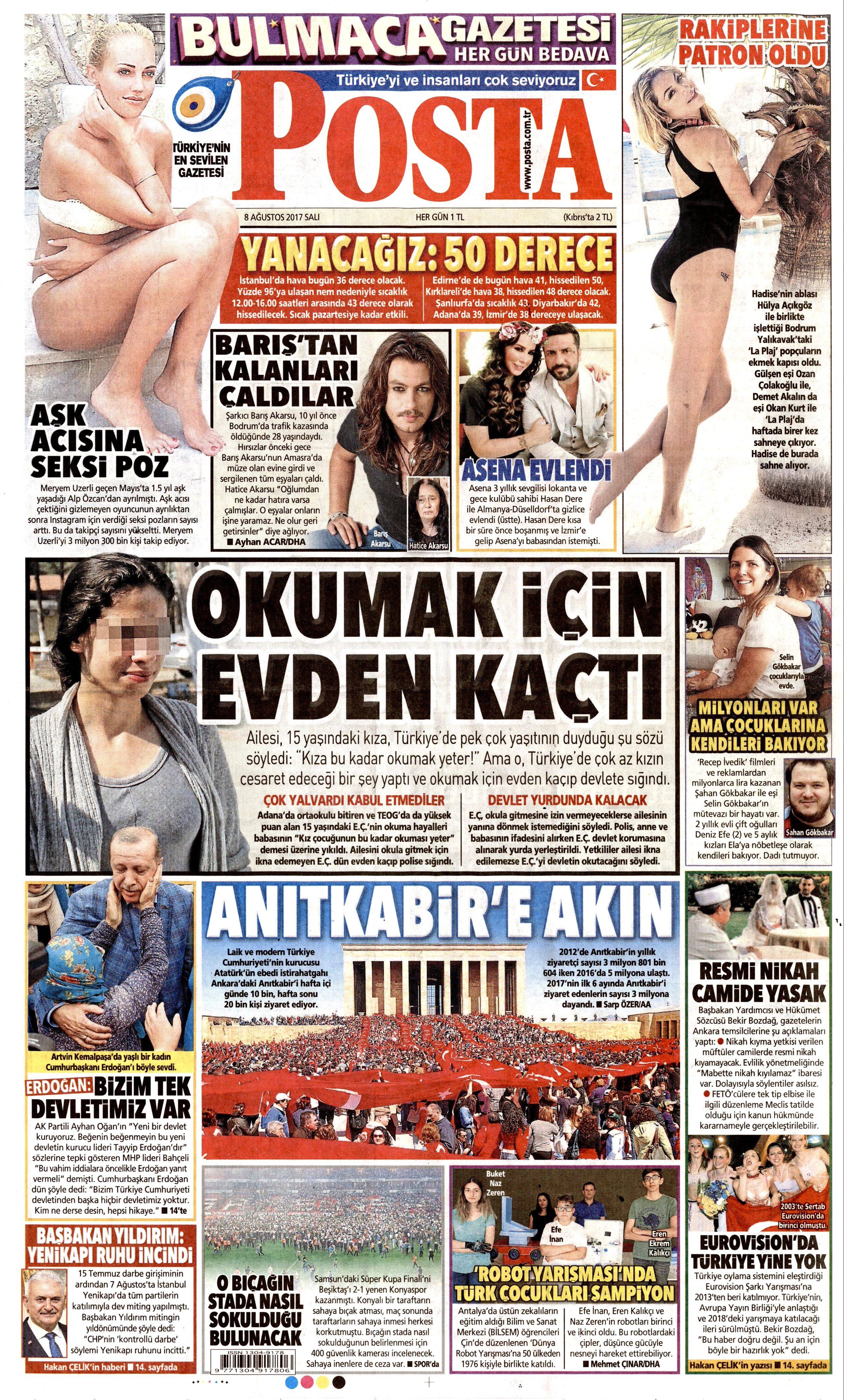8 Ağustos 2017 gazete manşetleri - 0