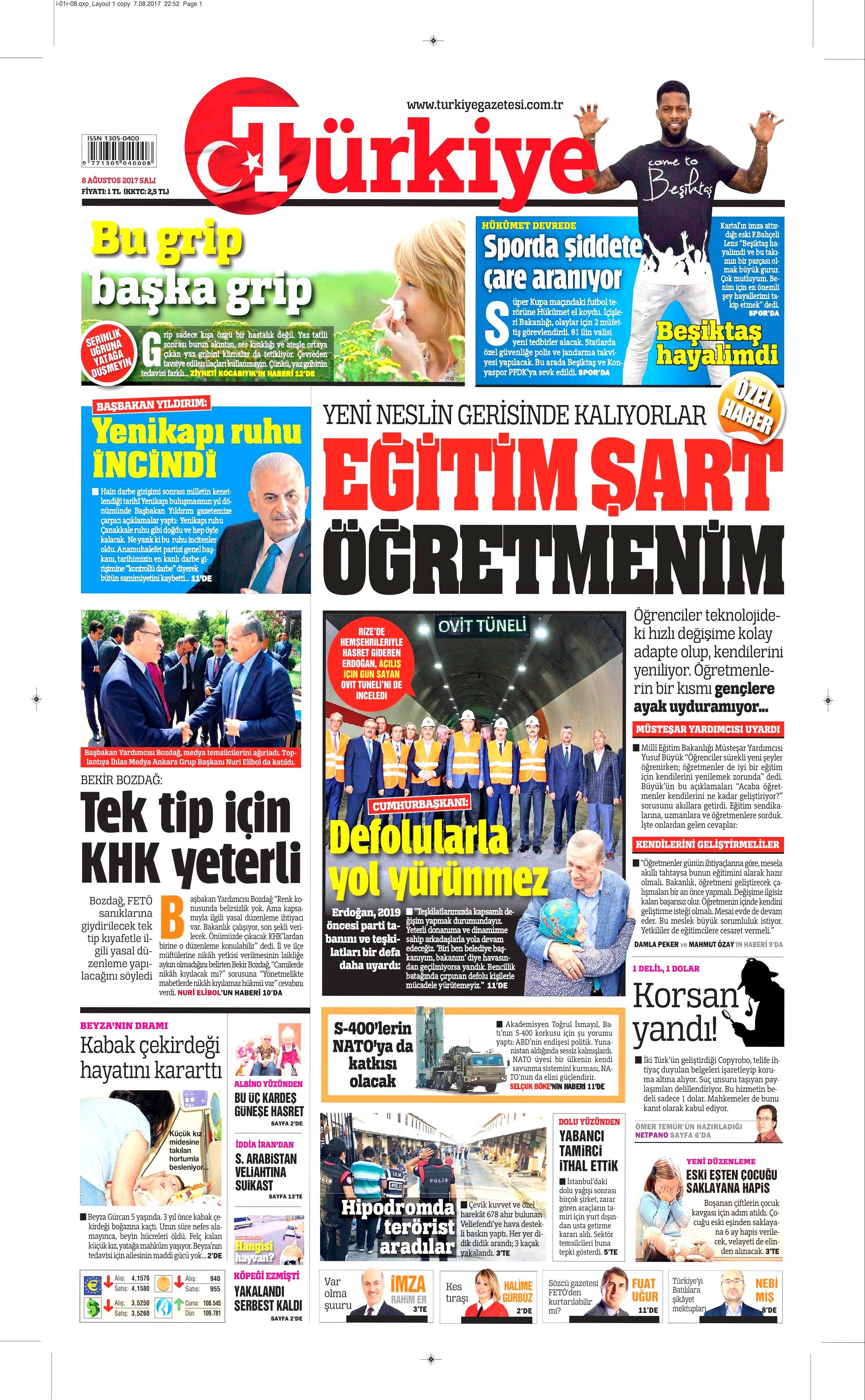 8 Ağustos 2017 gazete manşetleri - 0