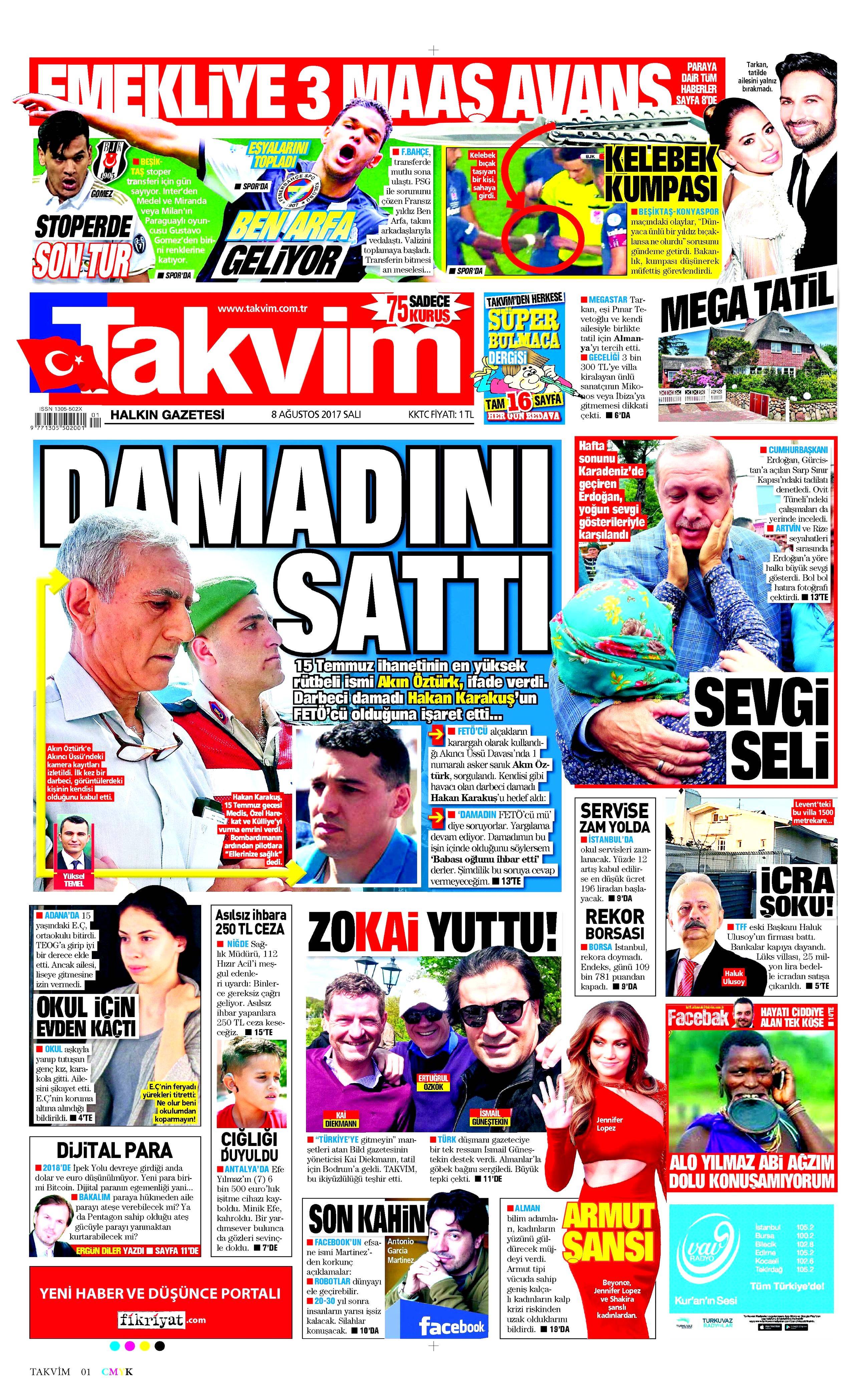 8 Ağustos 2017 gazete manşetleri - 0