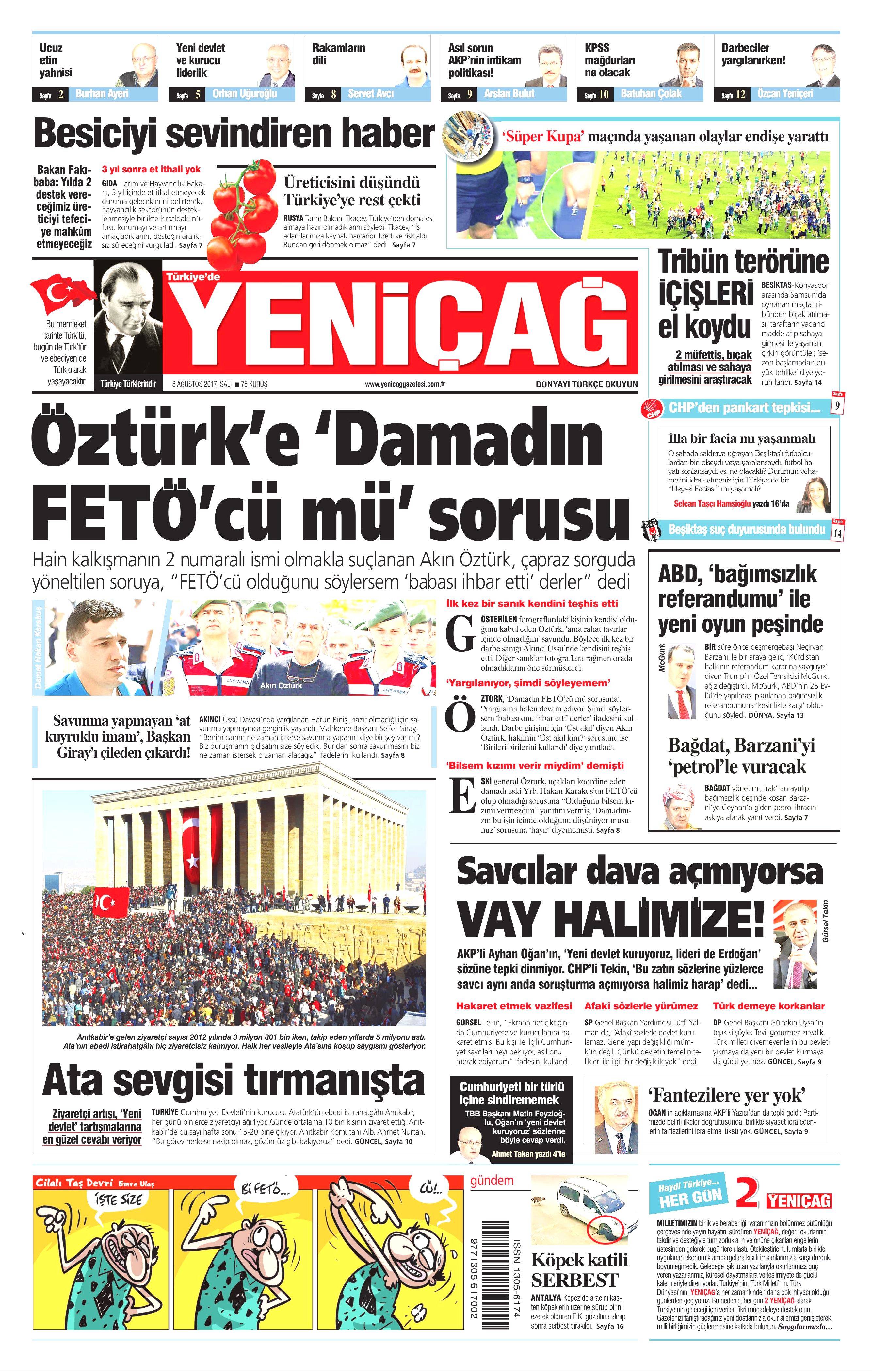 8 Ağustos 2017 gazete manşetleri - 0