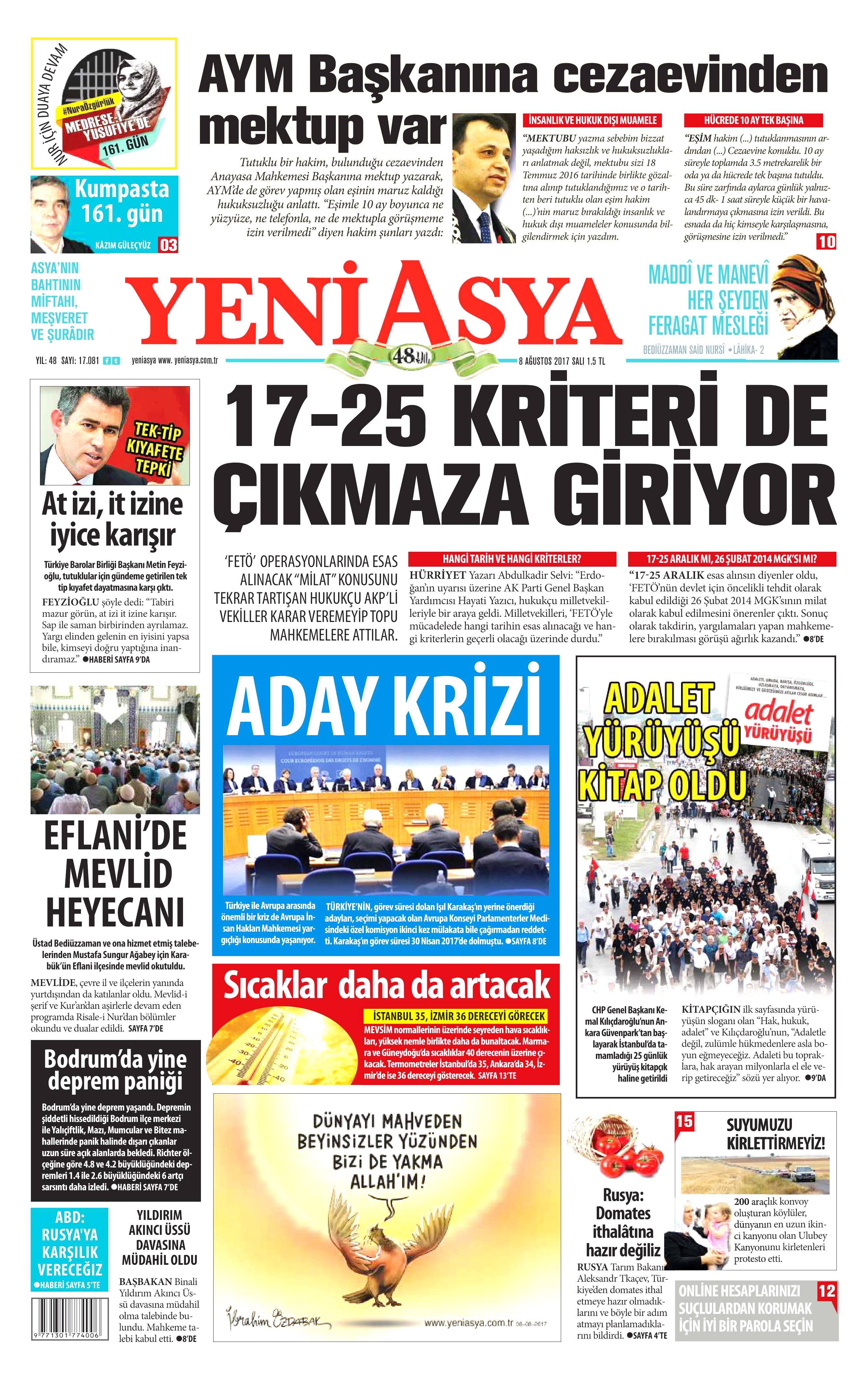 8 Ağustos 2017 gazete manşetleri - 0