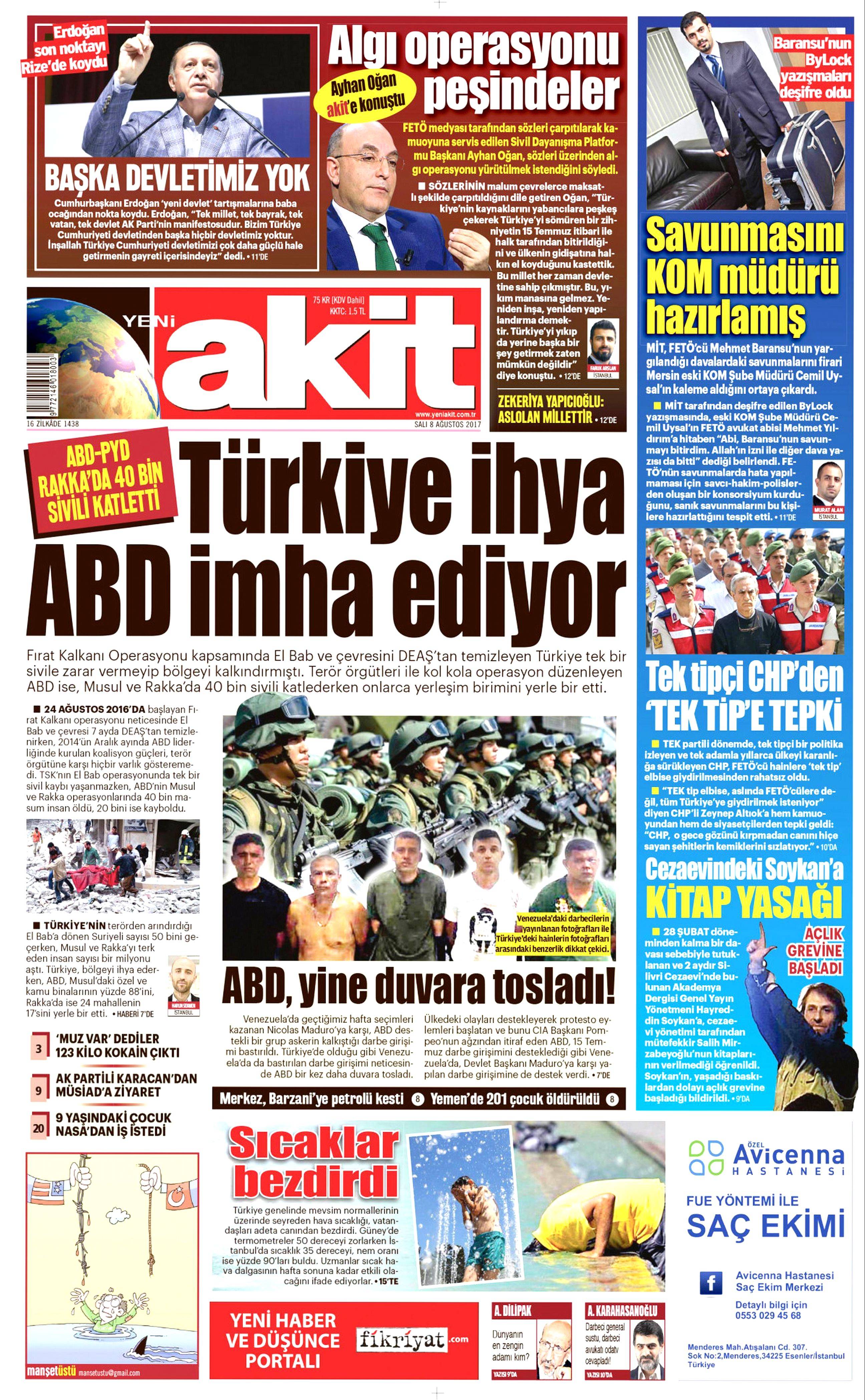 8 Ağustos 2017 gazete manşetleri - 0