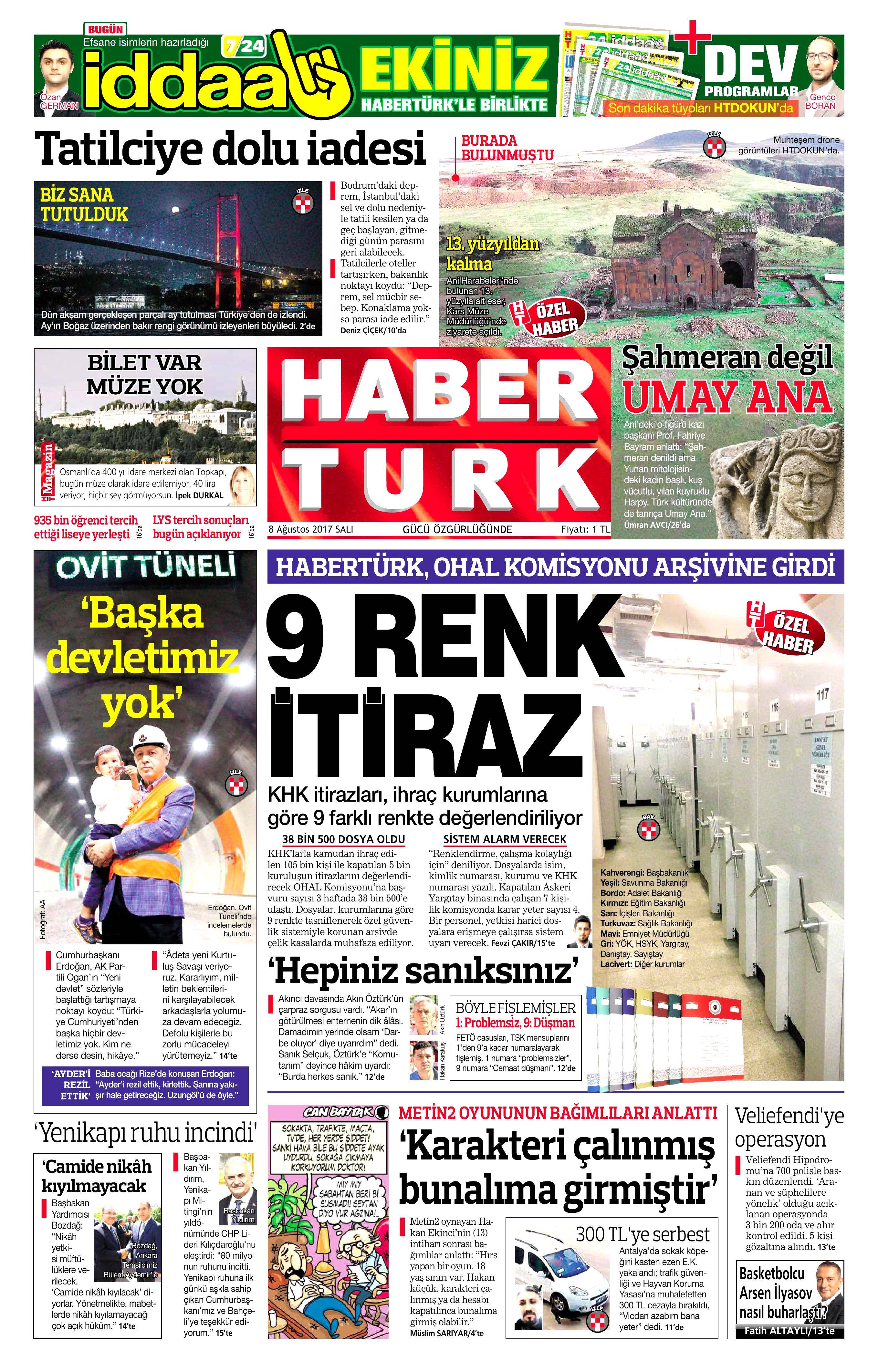 8 Ağustos 2017 gazete manşetleri - 0