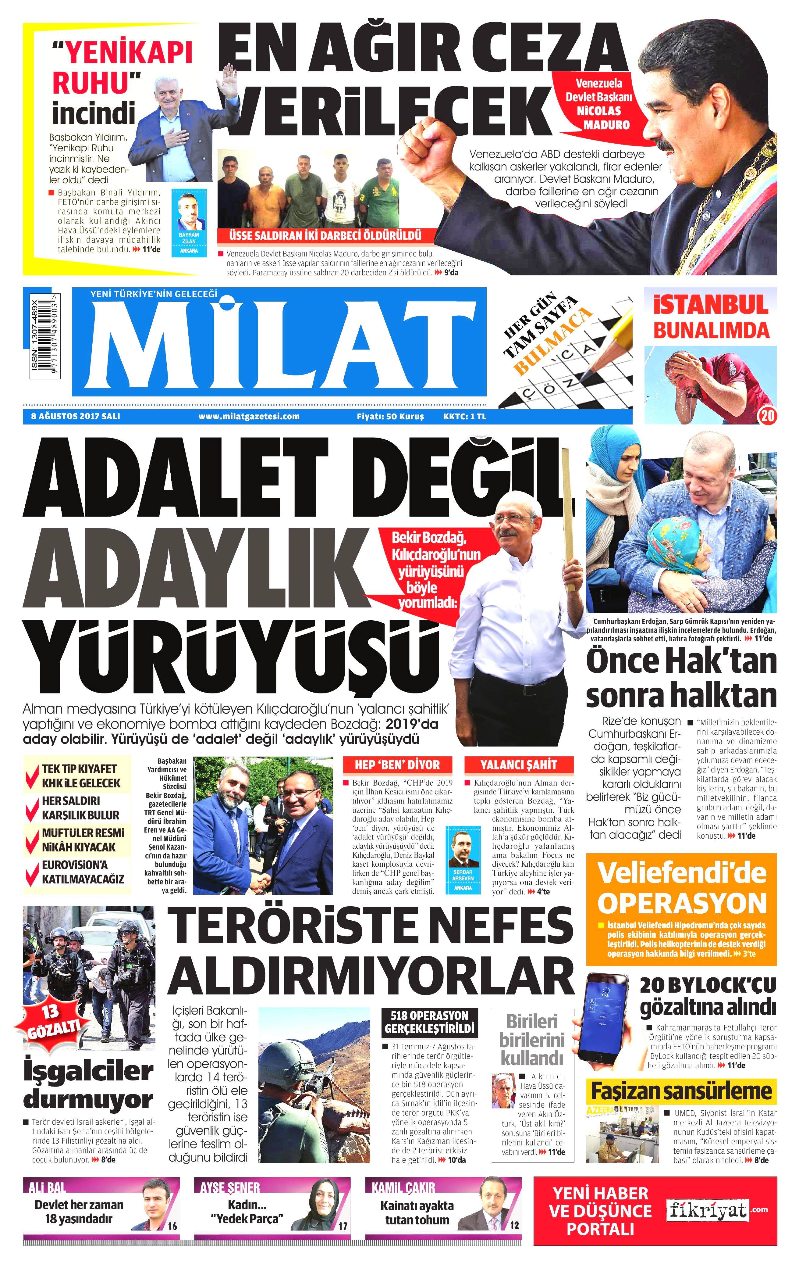 8 Ağustos 2017 gazete manşetleri - 0