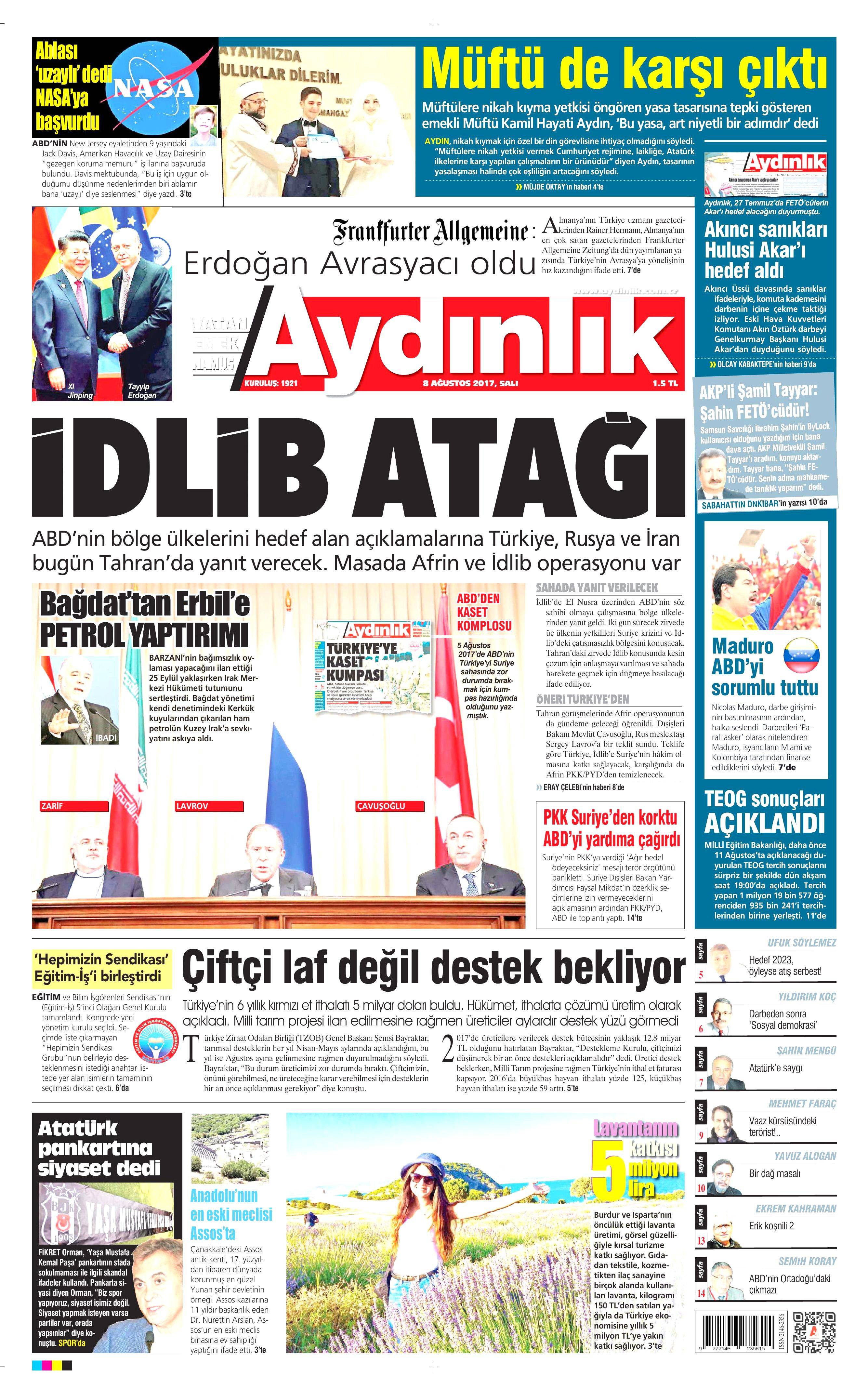 8 Ağustos 2017 gazete manşetleri - 0