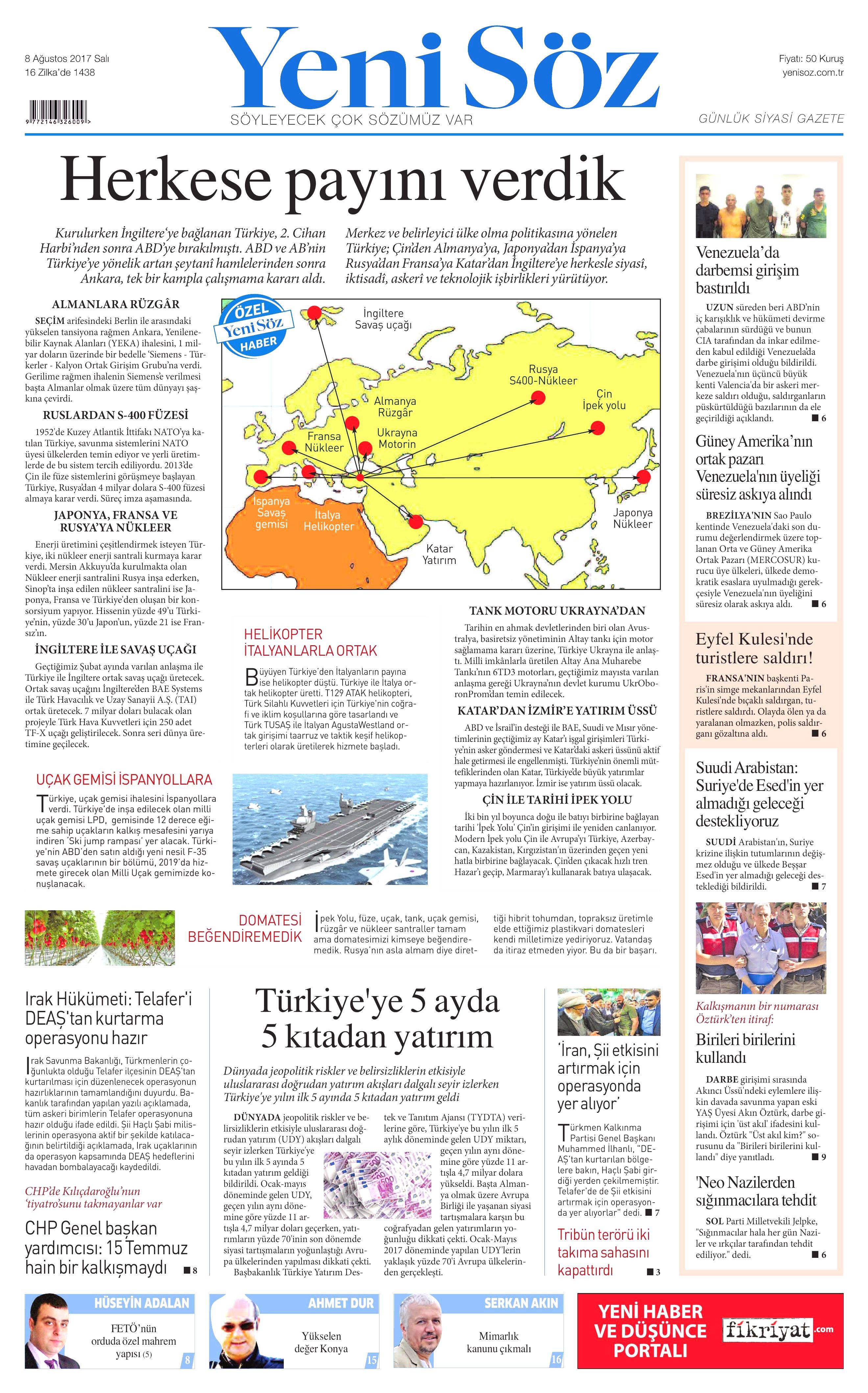 8 Ağustos 2017 gazete manşetleri - 0