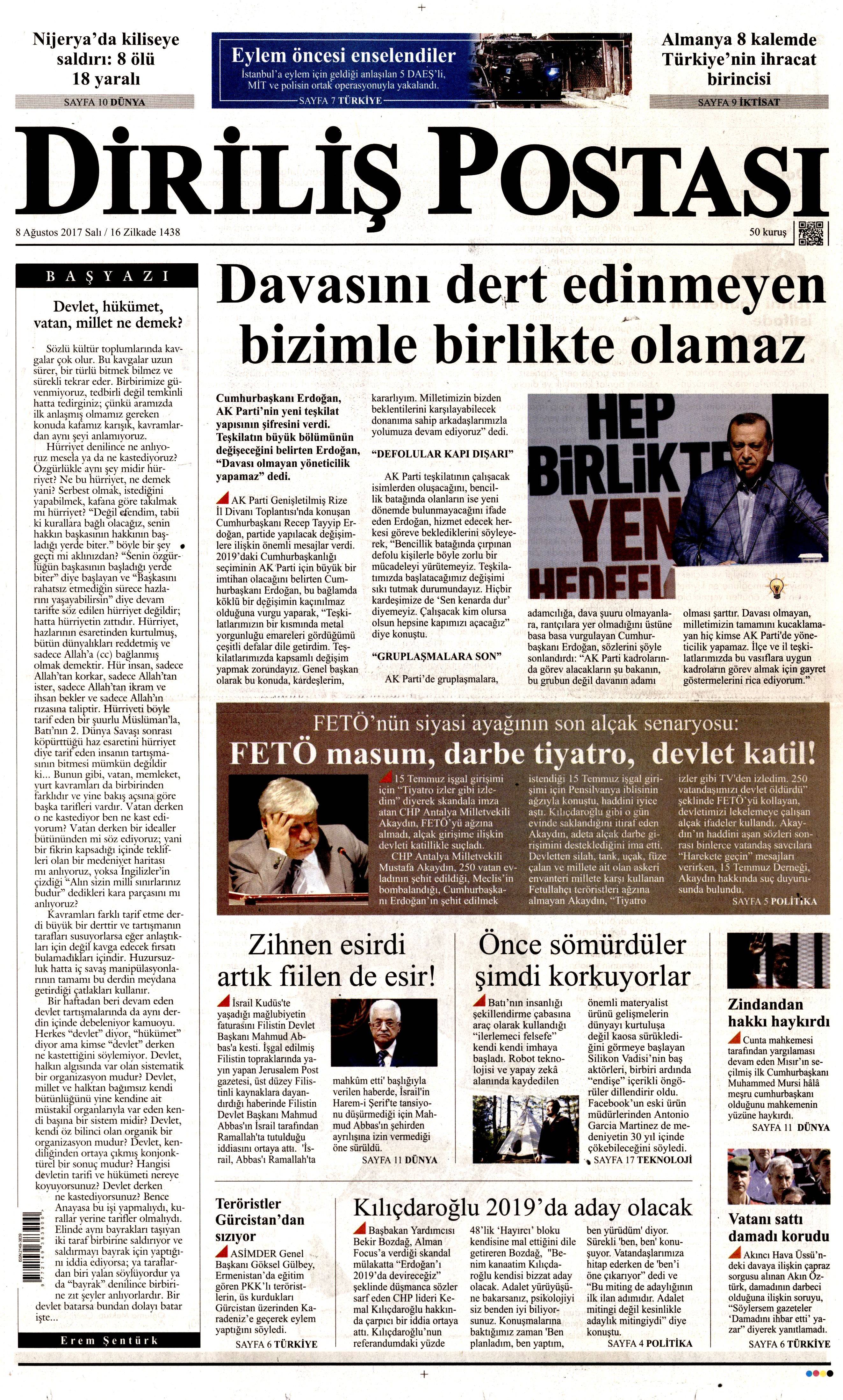 8 Ağustos 2017 gazete manşetleri - 0