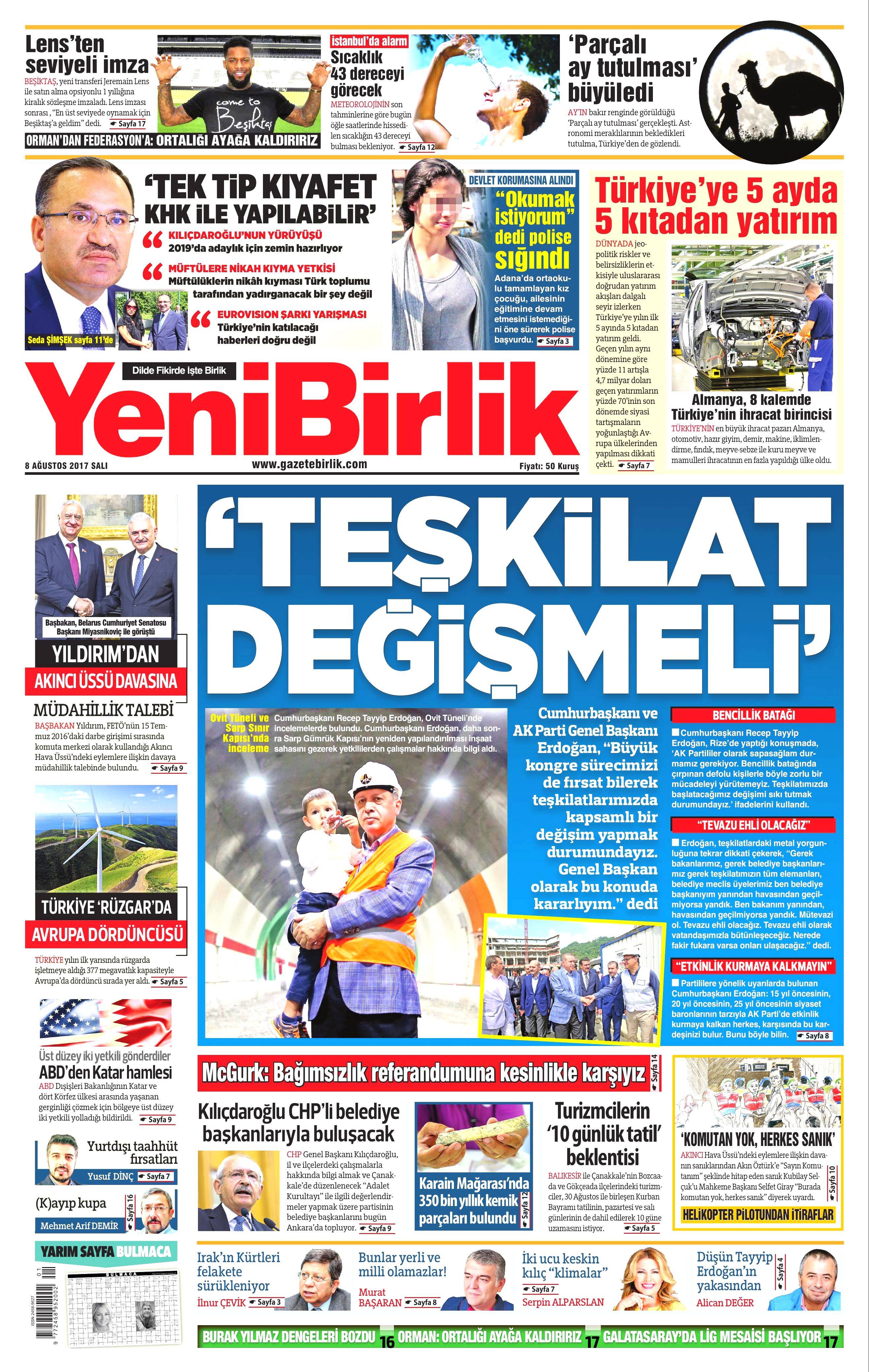 8 Ağustos 2017 gazete manşetleri - 0