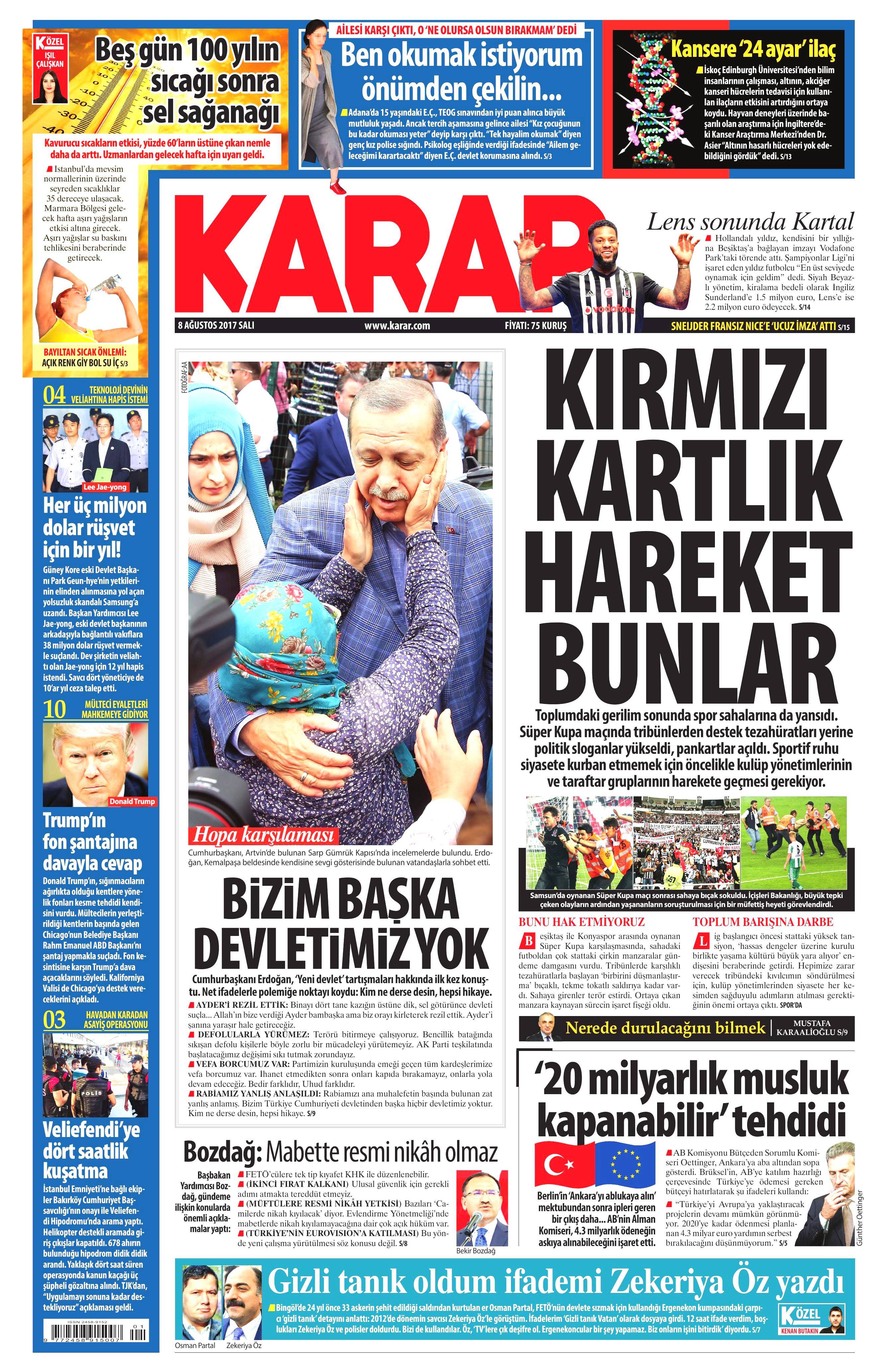 8 Ağustos 2017 gazete manşetleri - 0