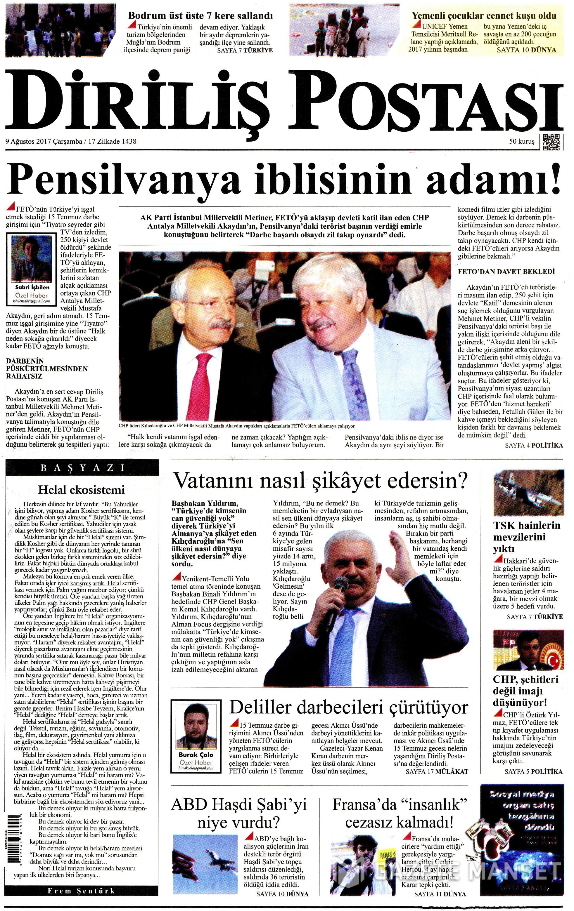 9 Ağustos 2017 gazete manşetleri - 7