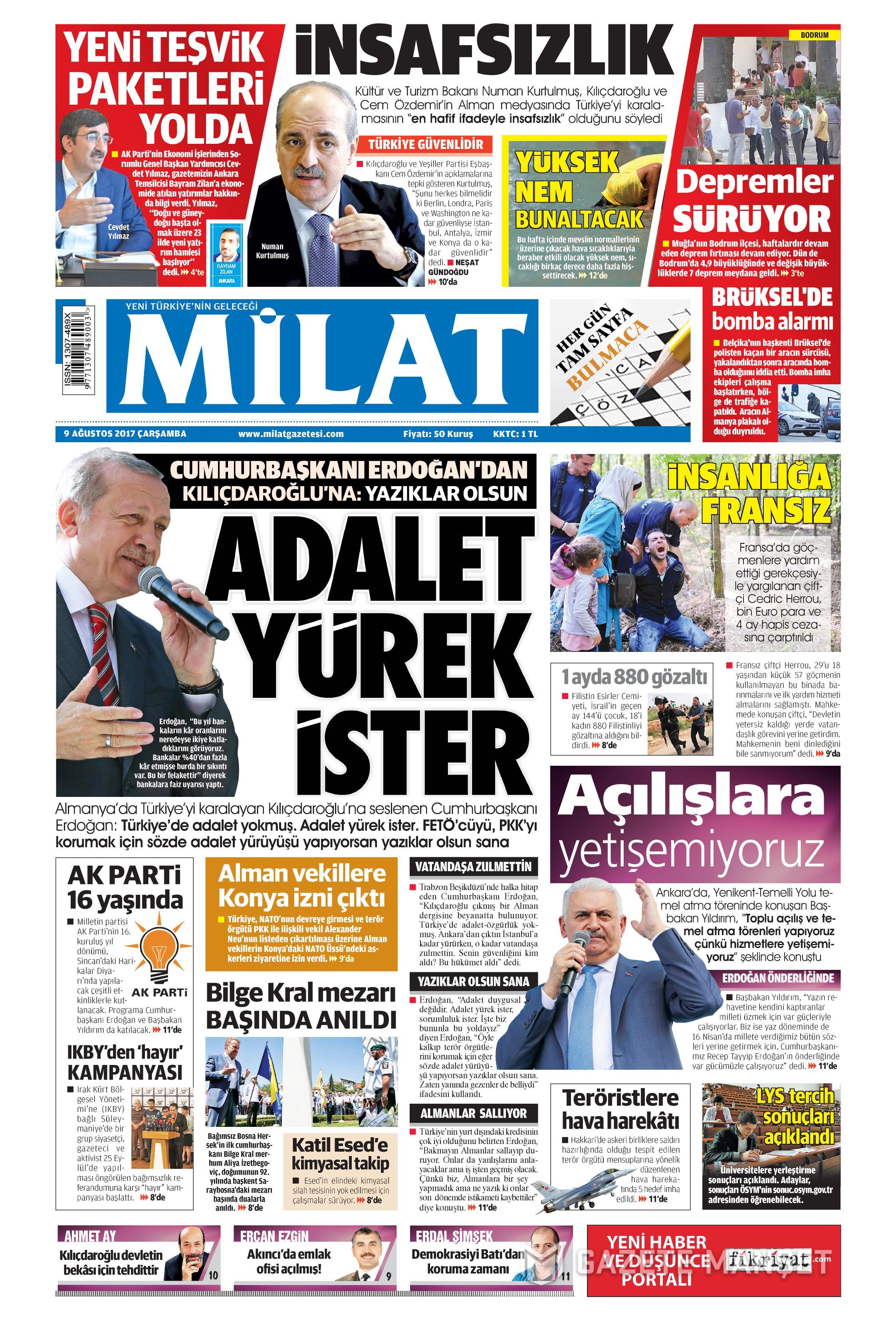9 Ağustos 2017 gazete manşetleri - 15