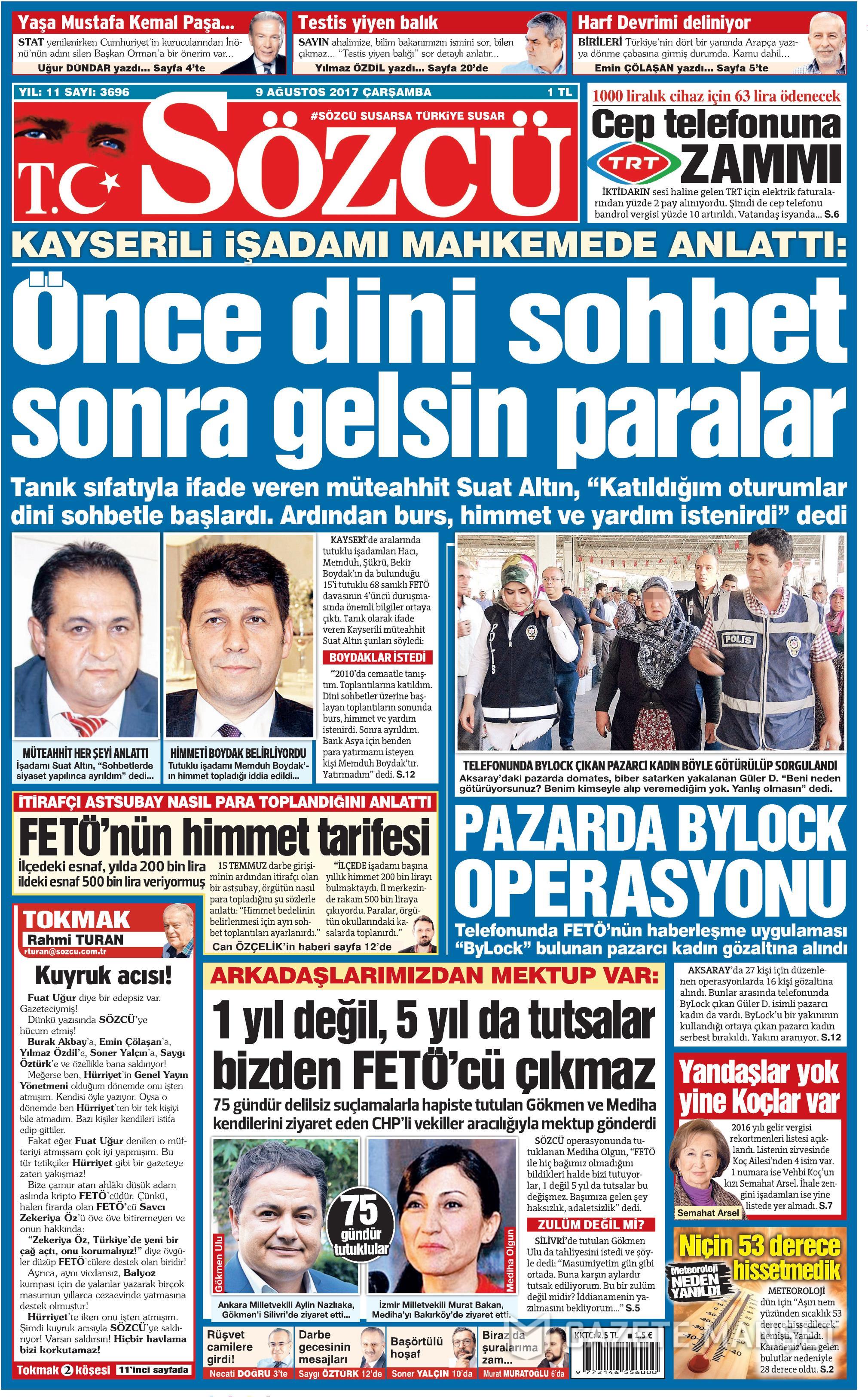 9 Ağustos 2017 gazete manşetleri - 21