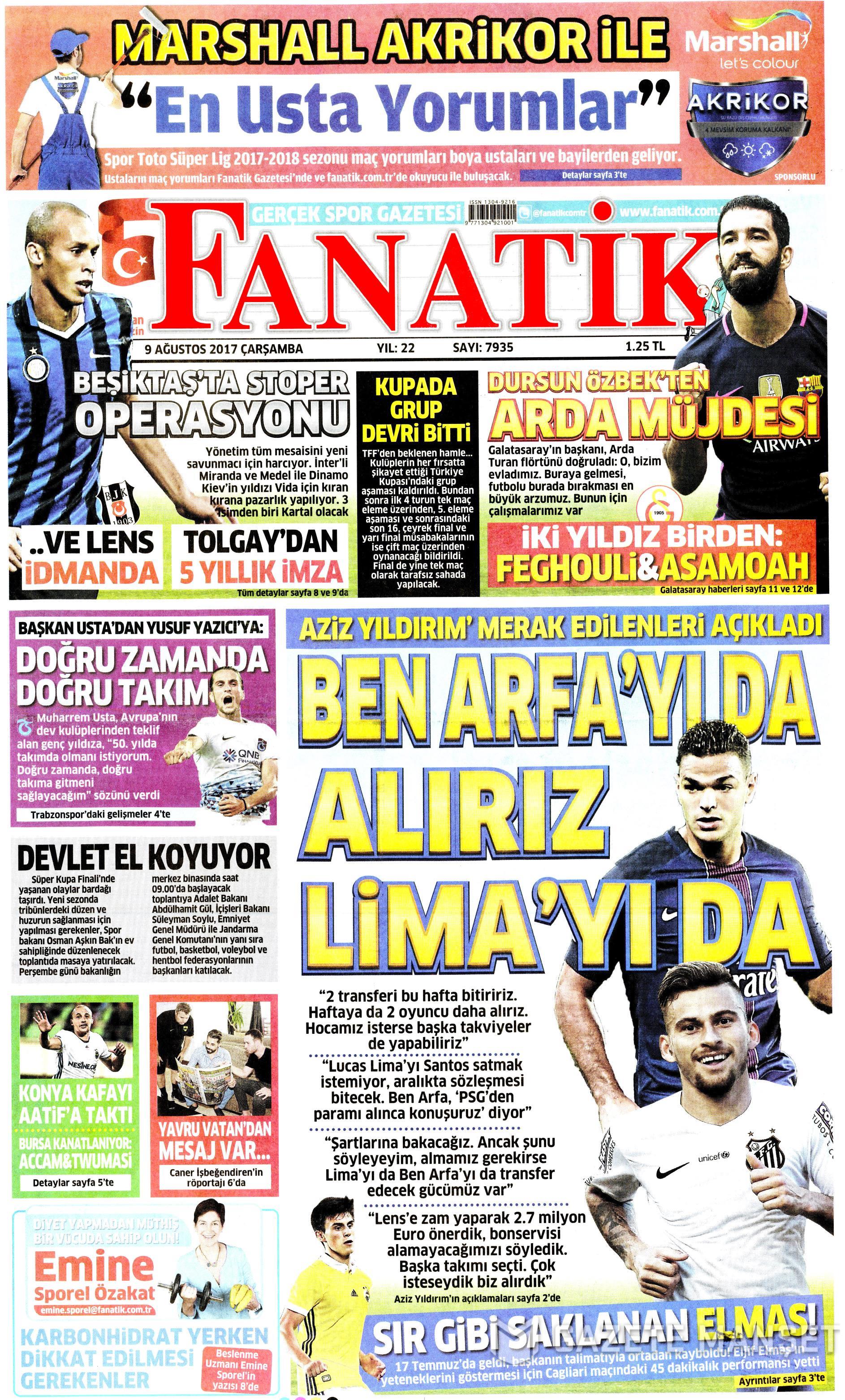 9 Ağustos 2017 gazete manşetleri - 31