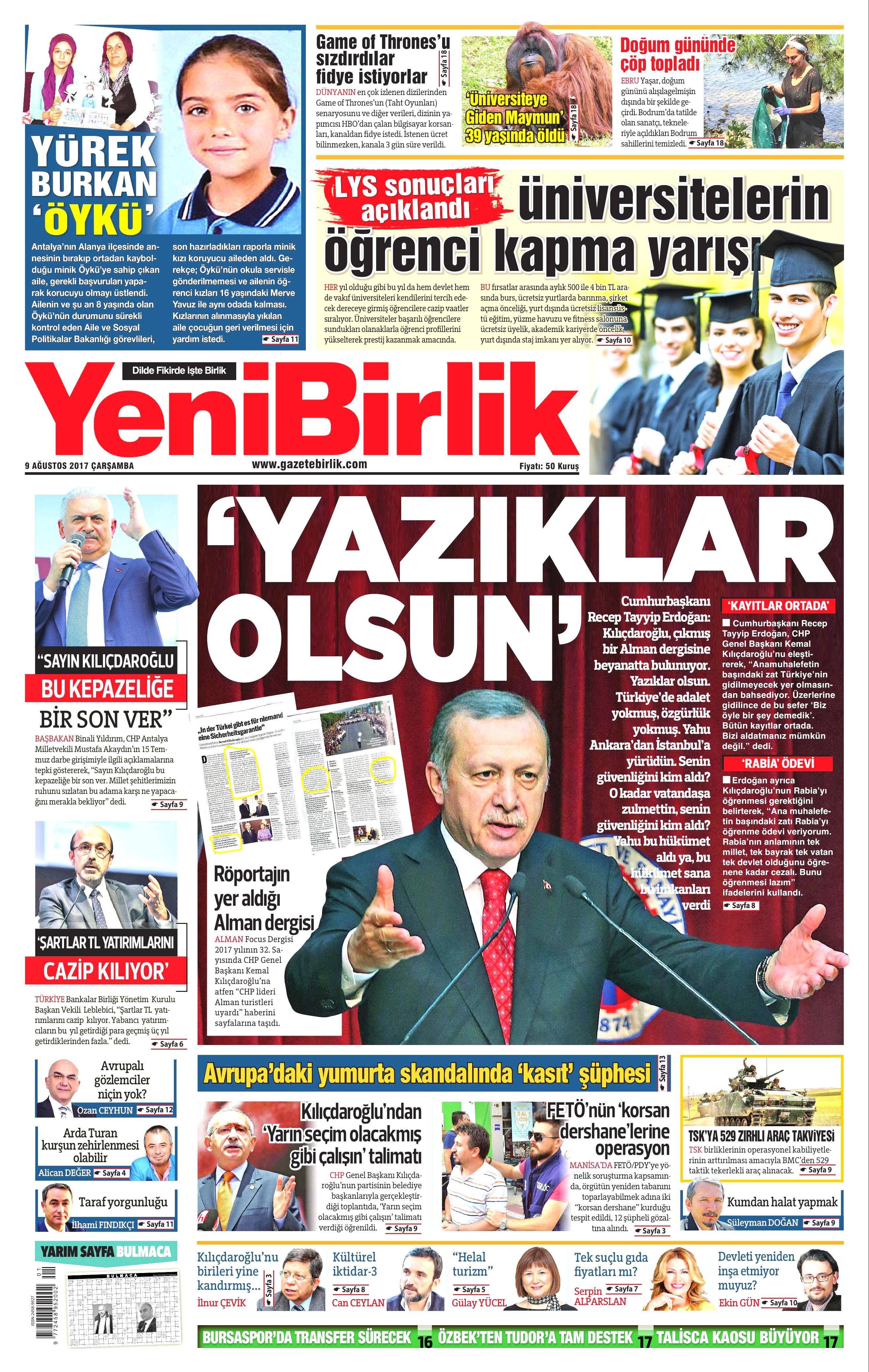 9 Ağustos 2017 gazete manşetleri - 29