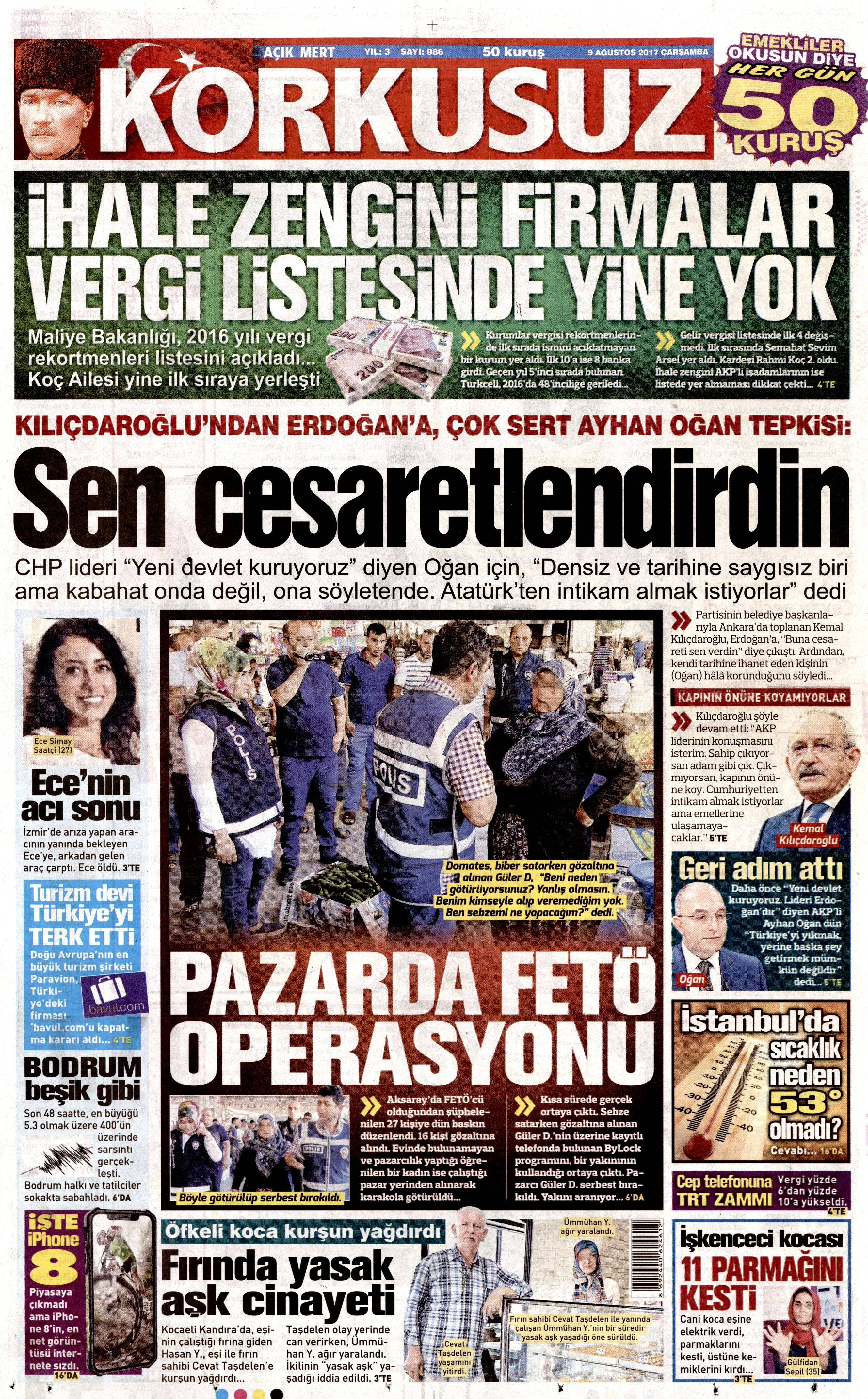 9 Ağustos 2017 gazete manşetleri - 36