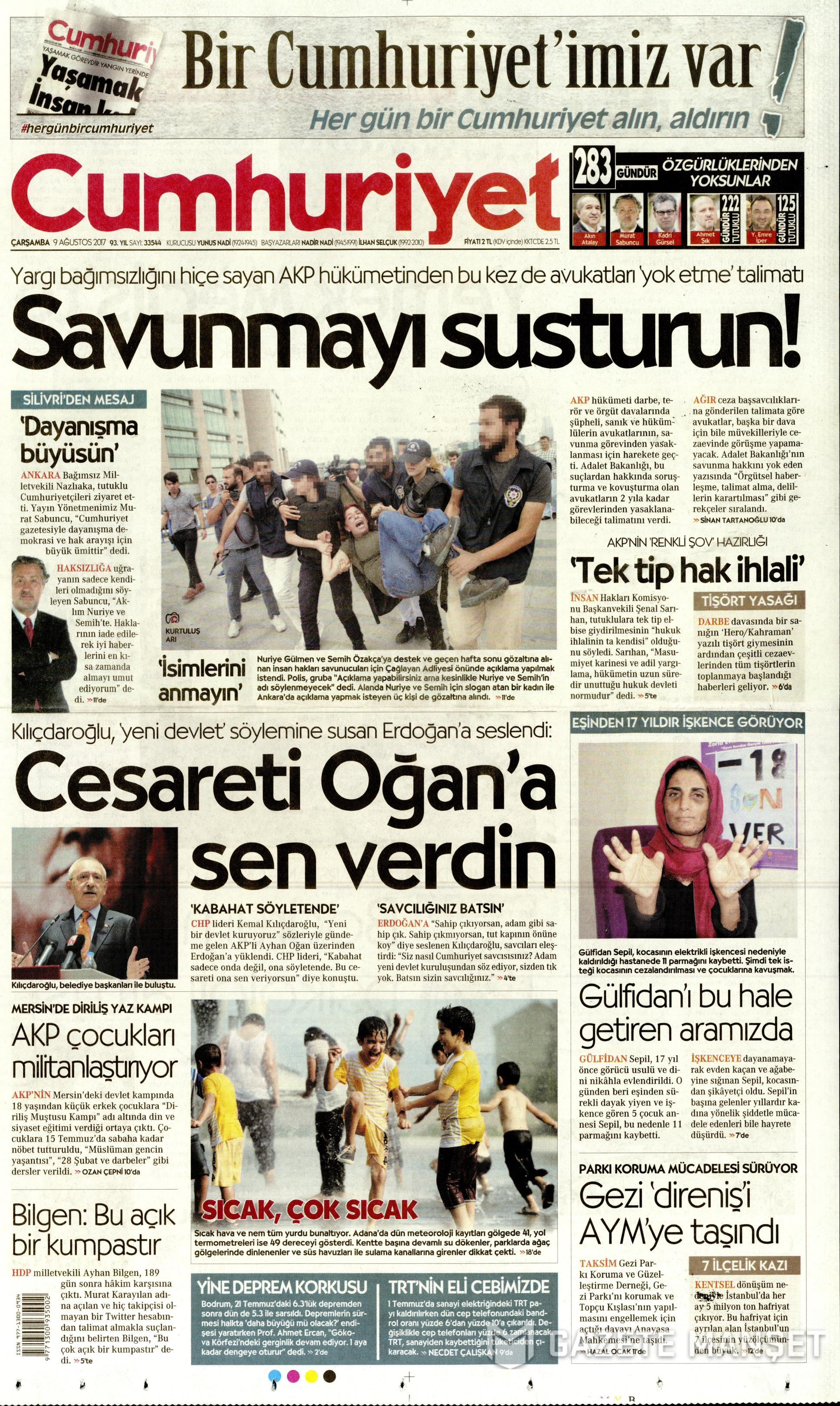 9 Ağustos 2017 gazete manşetleri - 35