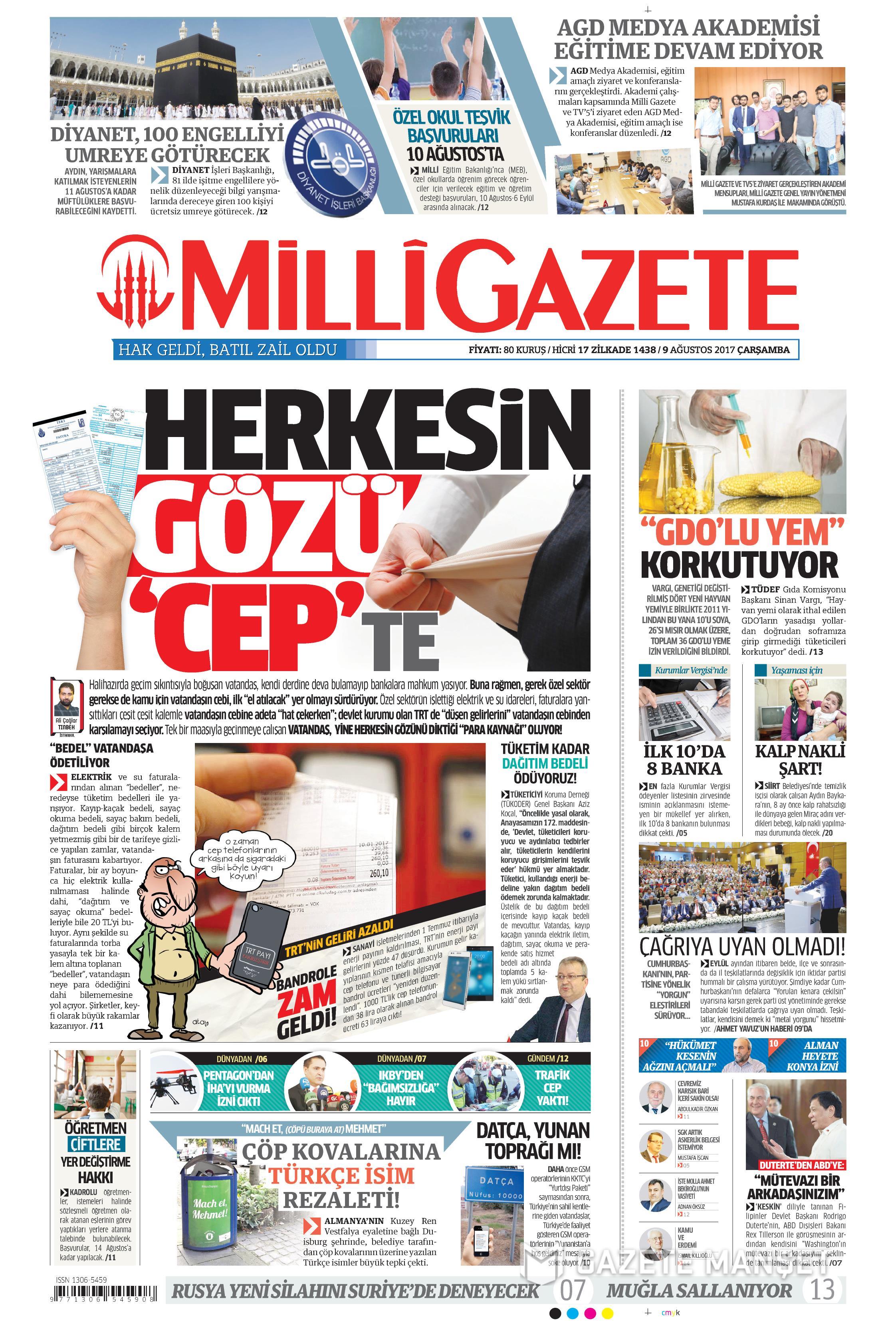 9 Ağustos 2017 gazete manşetleri - 14