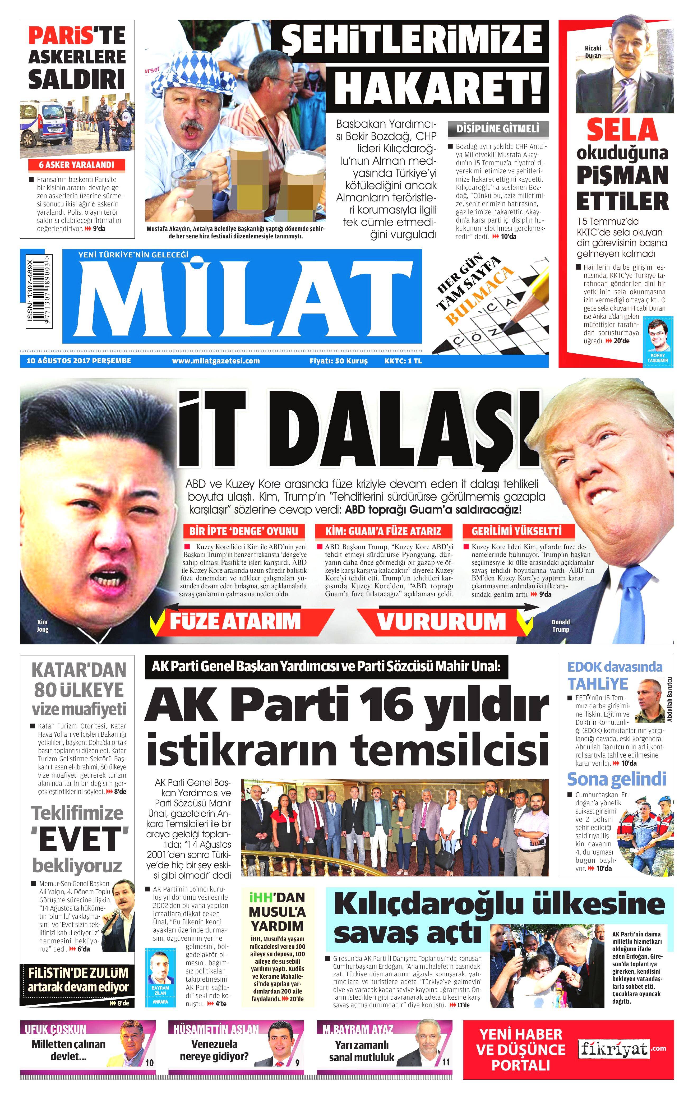 10 Ağustos 2017 gazete manşetleri - 24