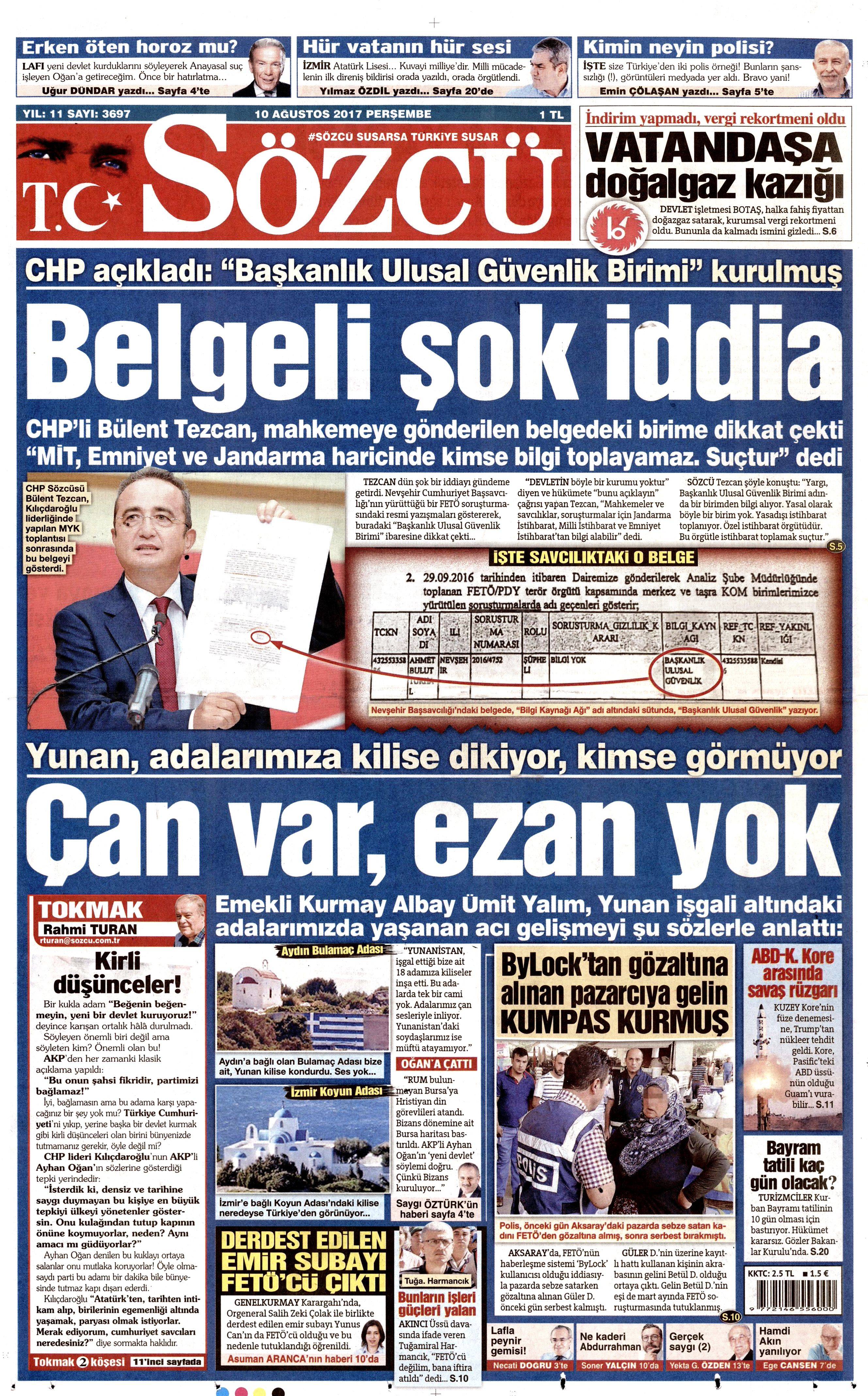 10 Ağustos 2017 gazete manşetleri - 25