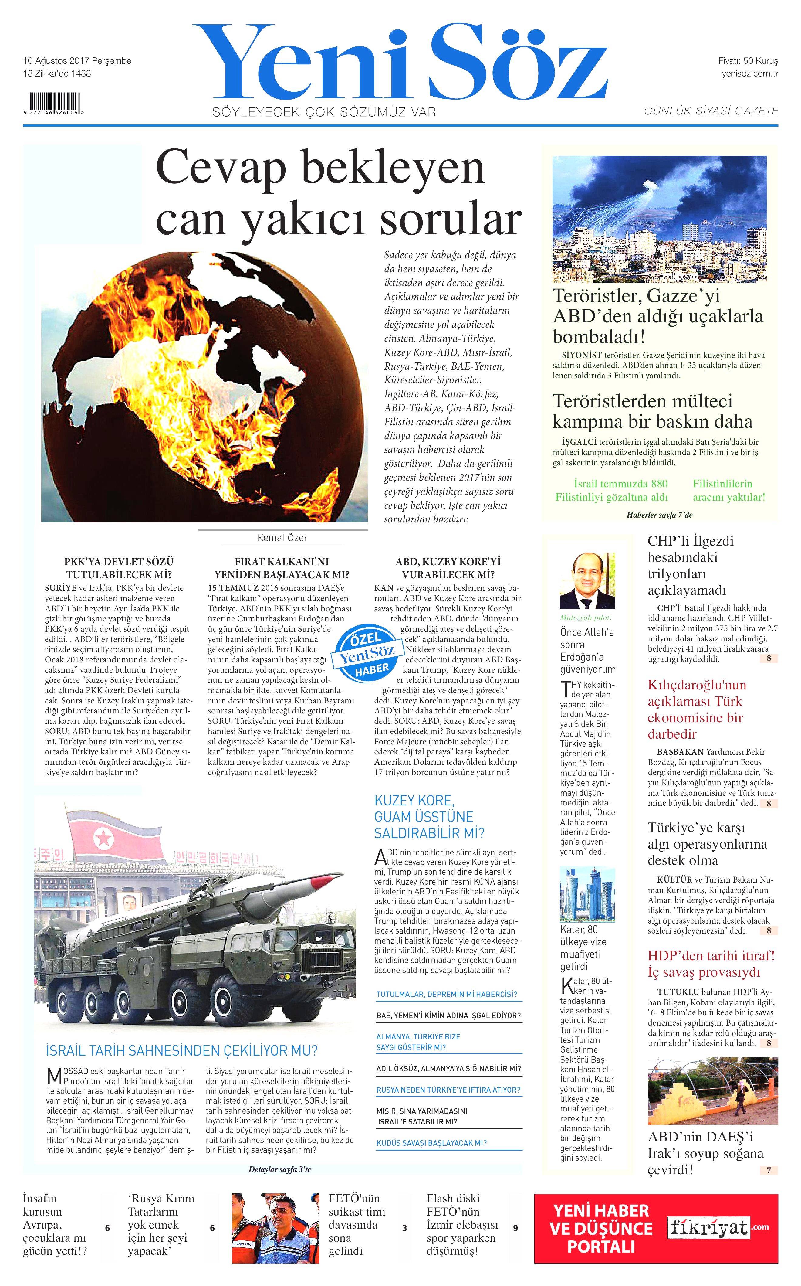 10 Ağustos 2017 gazete manşetleri - 31